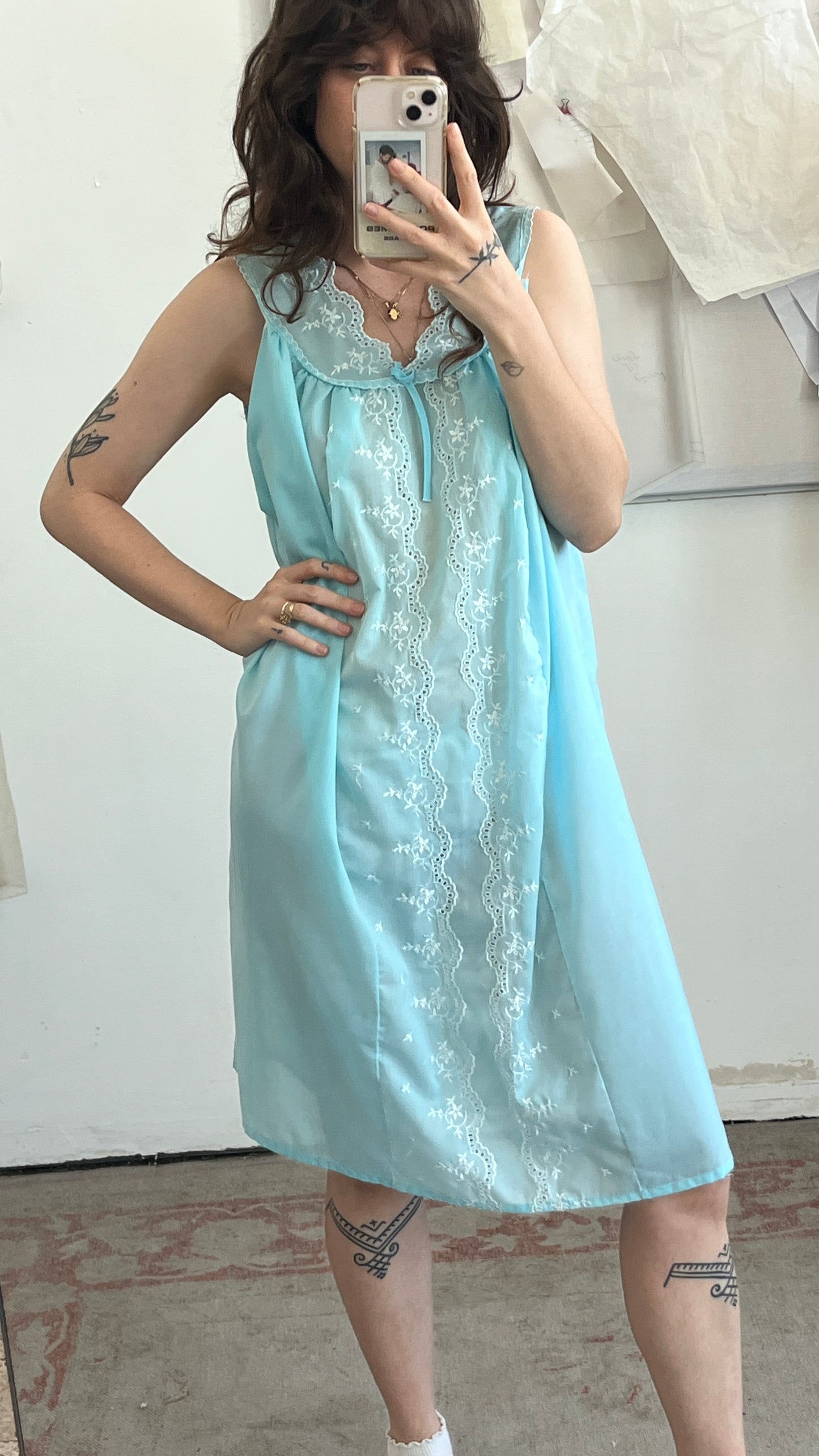Light Blue Embroidered Nightgown
