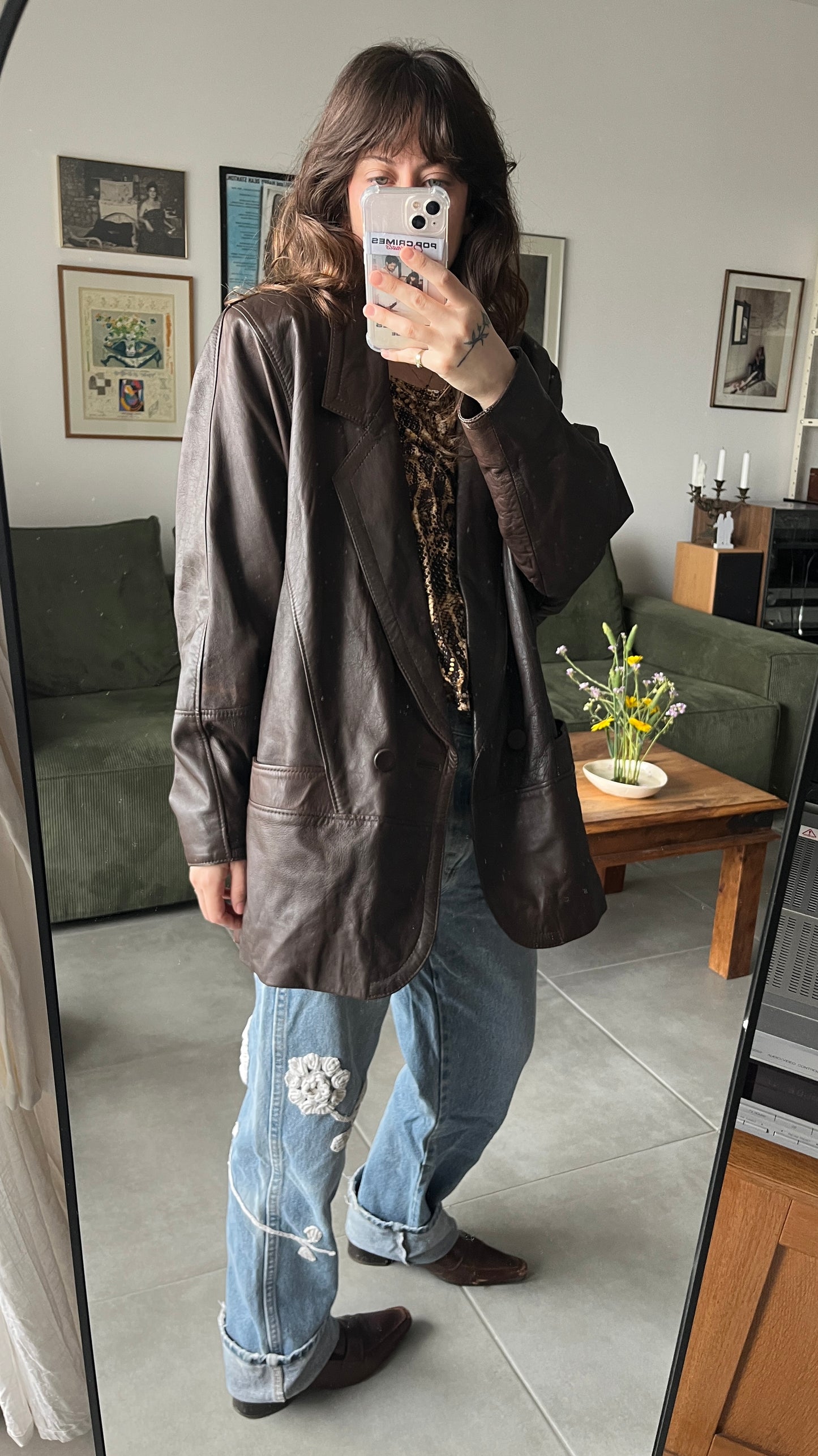 Chocolate Brown Leather Coat 80s