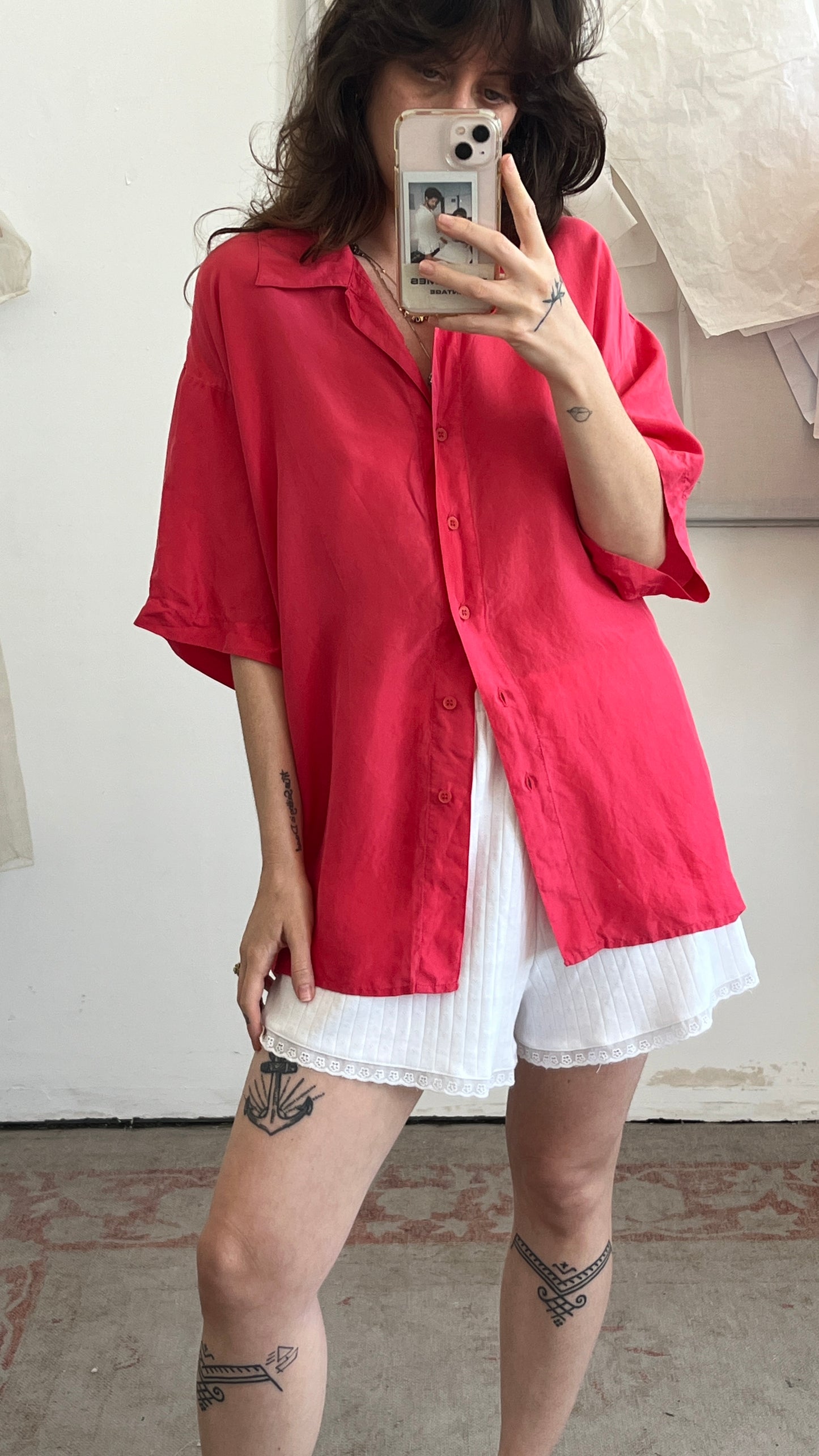 Pink Short-Sleeve Silk Blouse