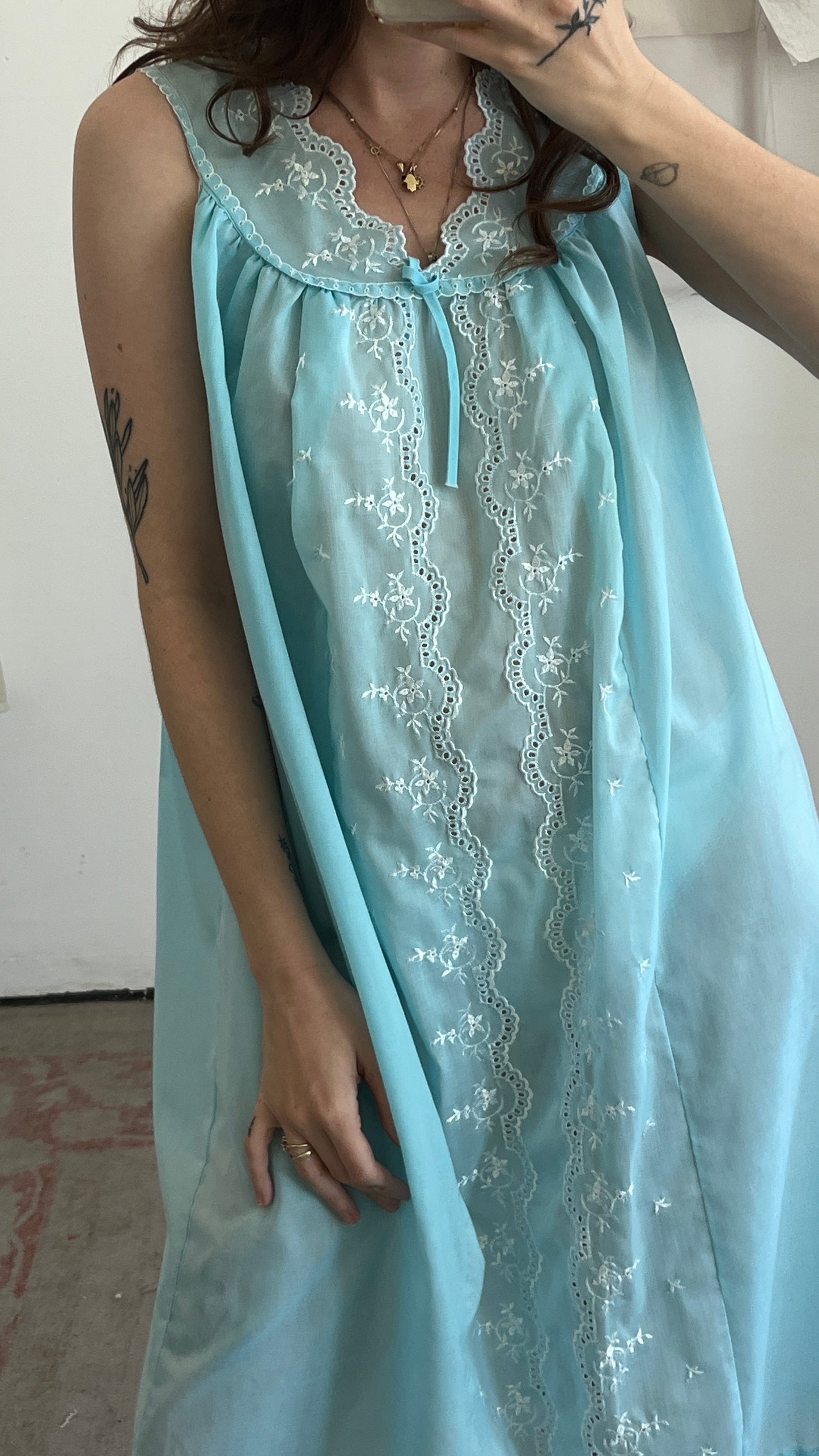 Light Blue Embroidered Nightgown