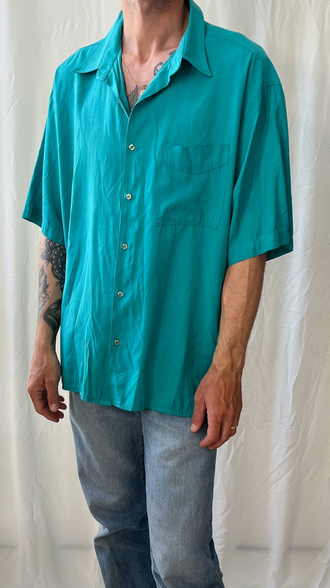 Men's Turquoise Button-Up Shirt