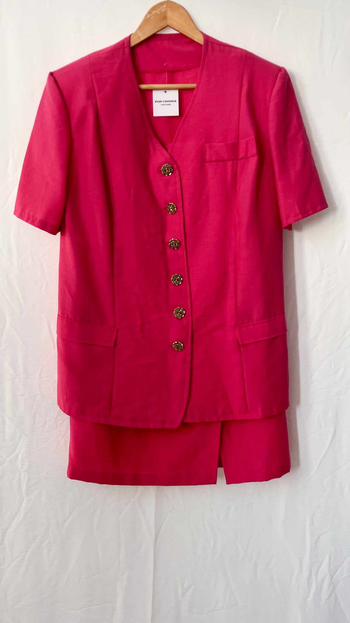 Pink Short Sleeve Jacket and Skirt Set
