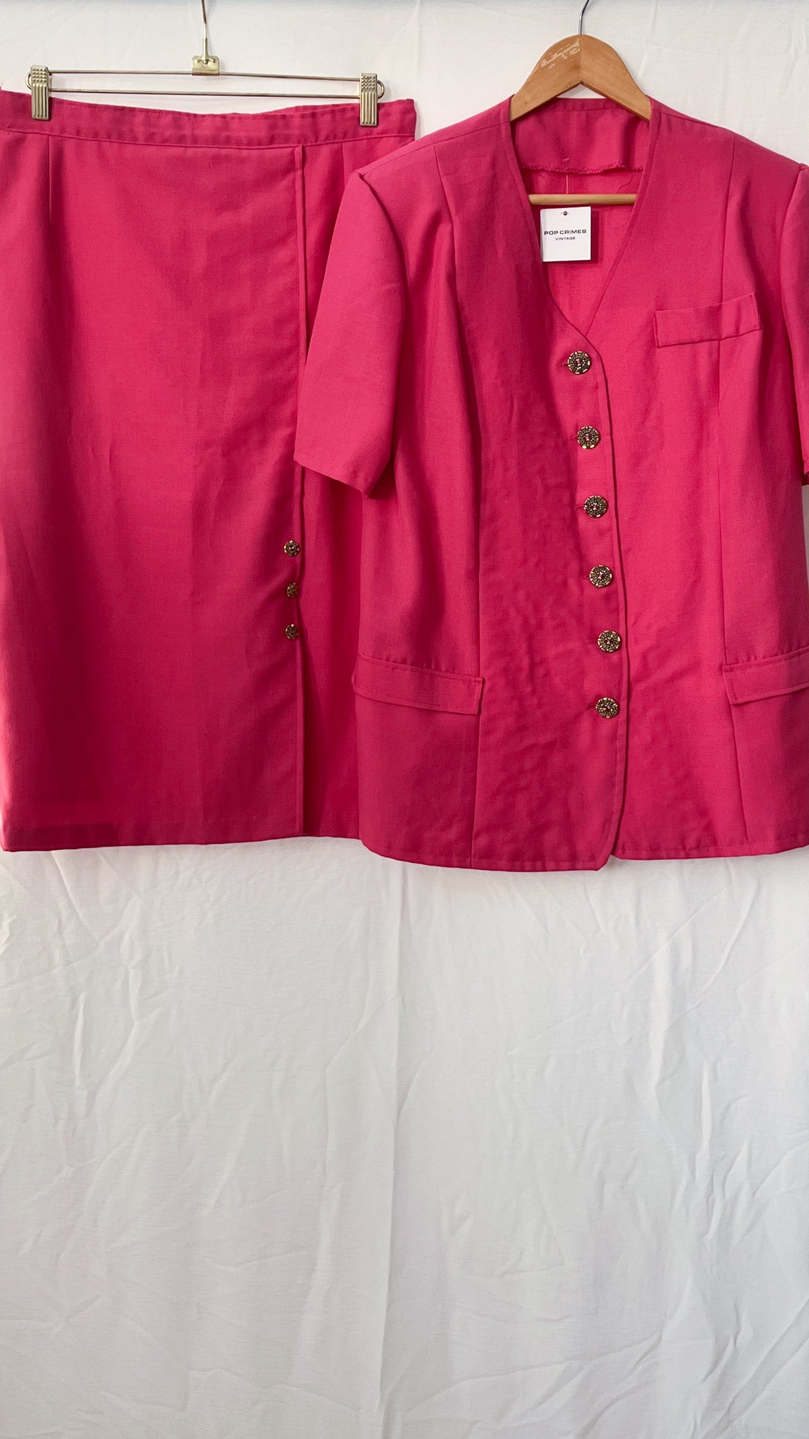 Pink Short Sleeve Jacket and Skirt Set