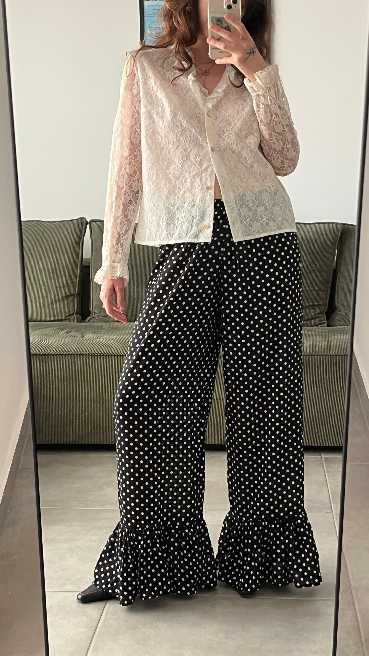 Handmade Polka-Dot Ruffle Pants