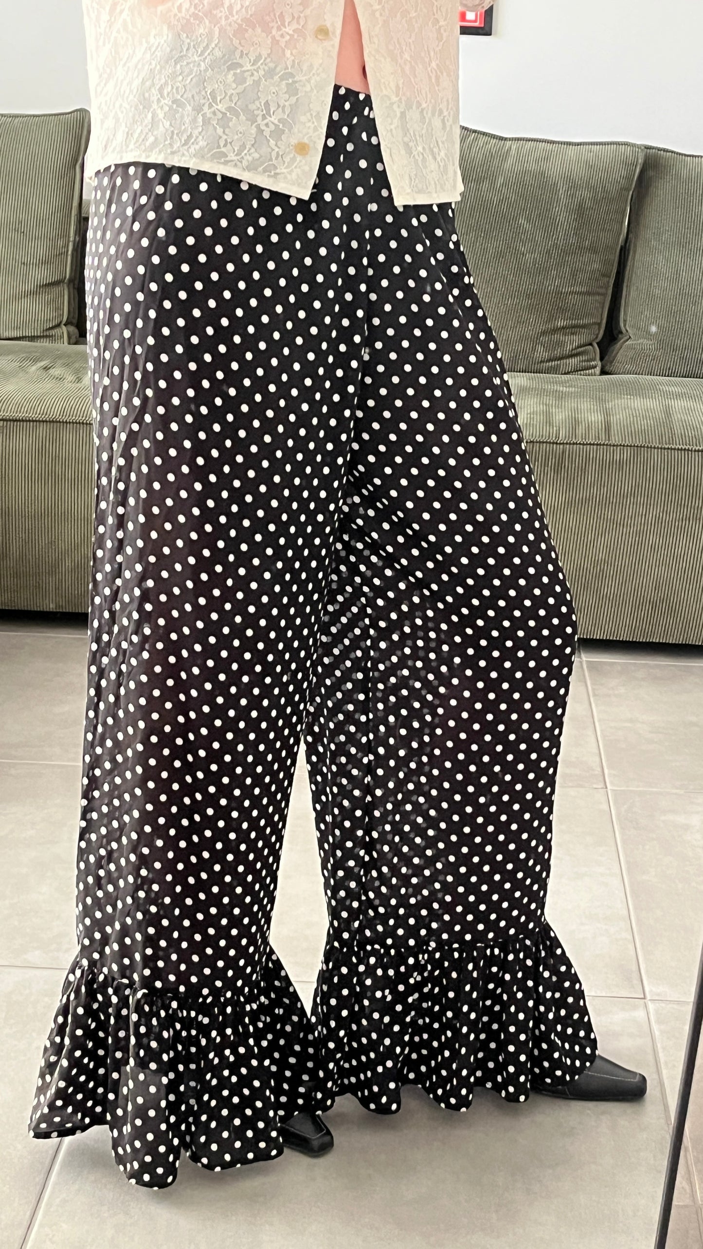 Handmade Polka-Dot Ruffle Pants