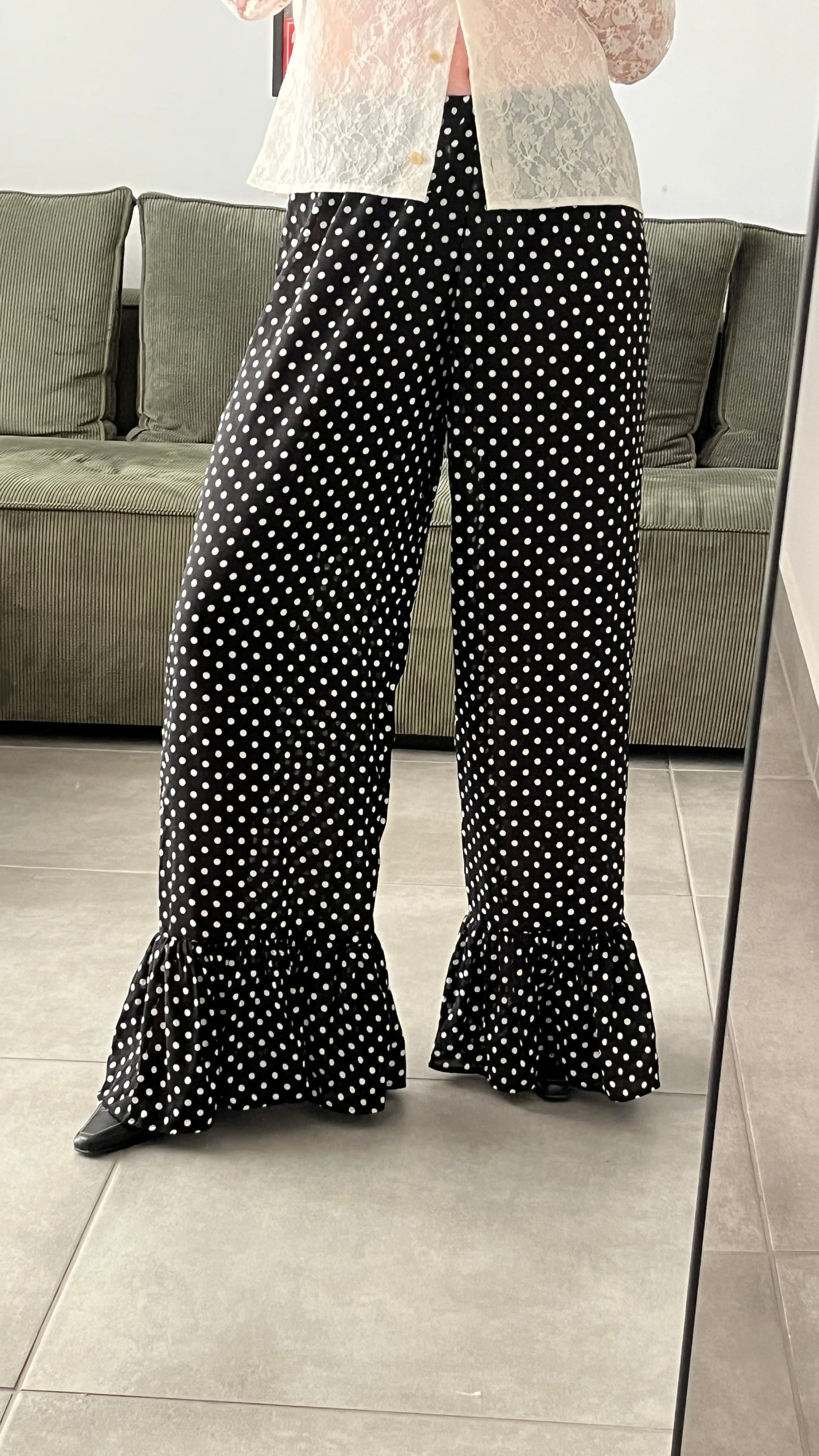 Handmade Polka-Dot Ruffle Pants