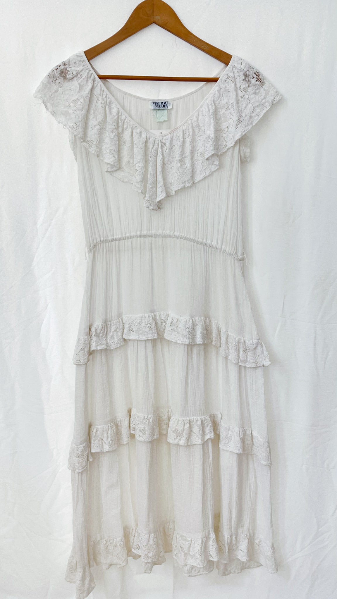 70s White Crochet Dress