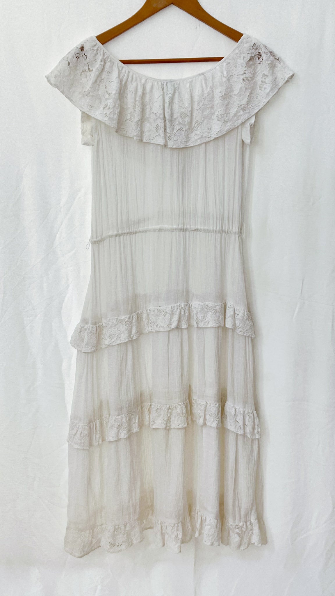 70s White Crochet Dress