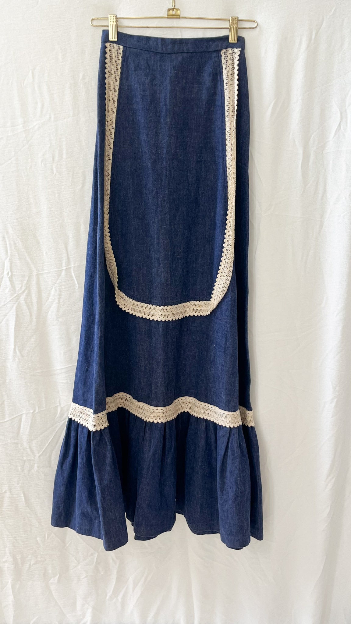 Denim Maxi Skirt with Ruffle