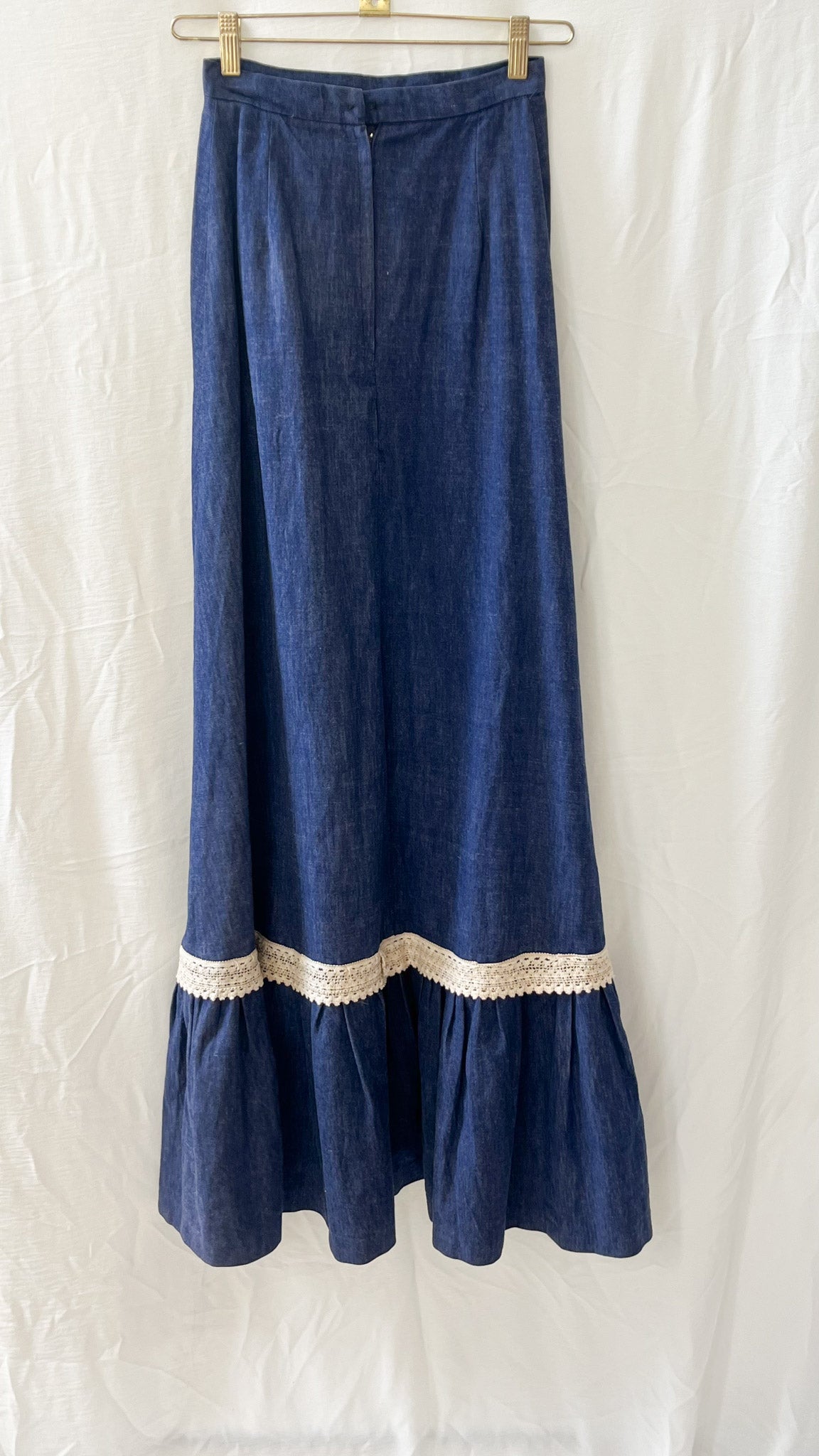 Denim Maxi Skirt with Ruffle
