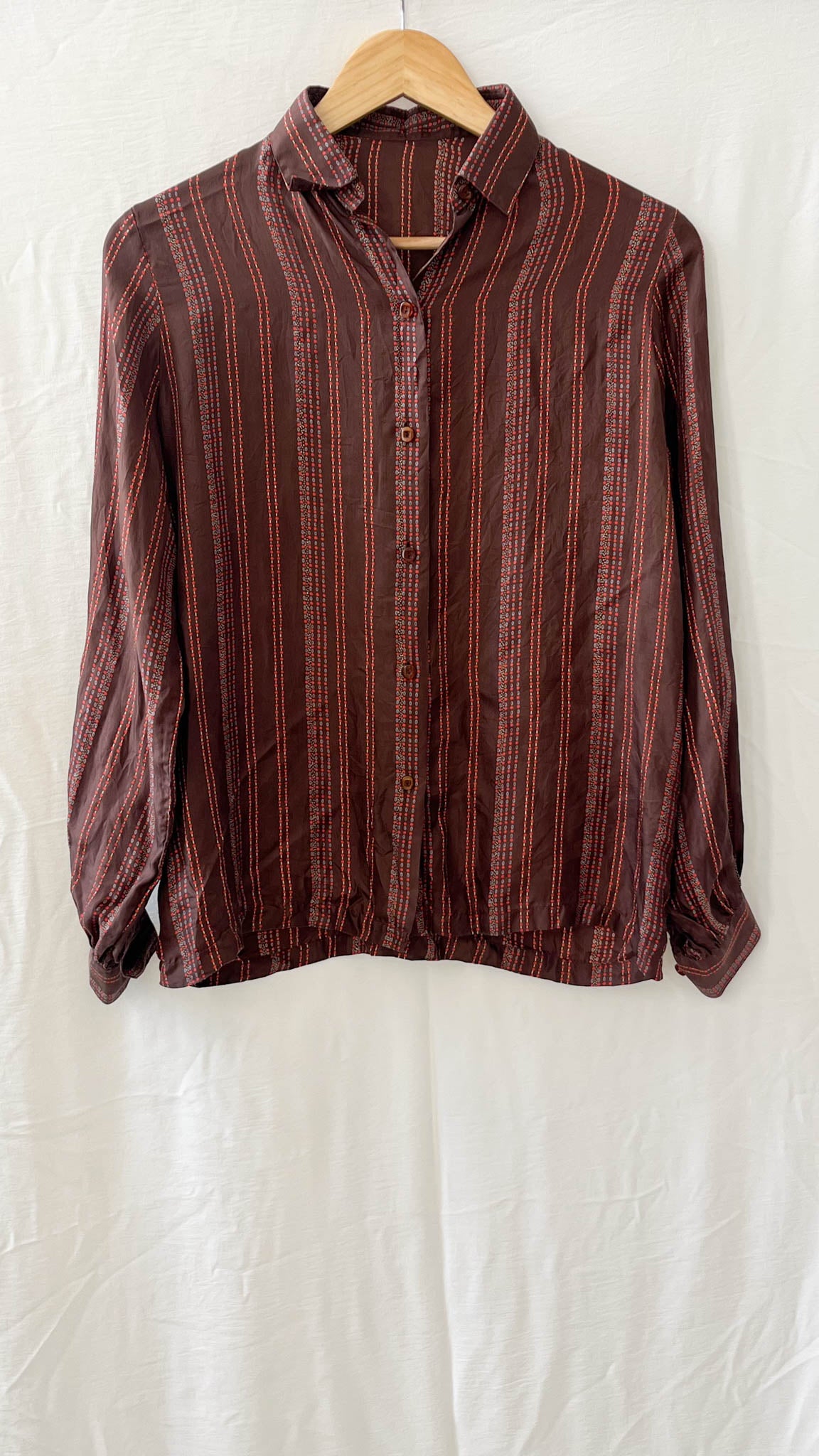 Brown Striped Button-Up Shirt