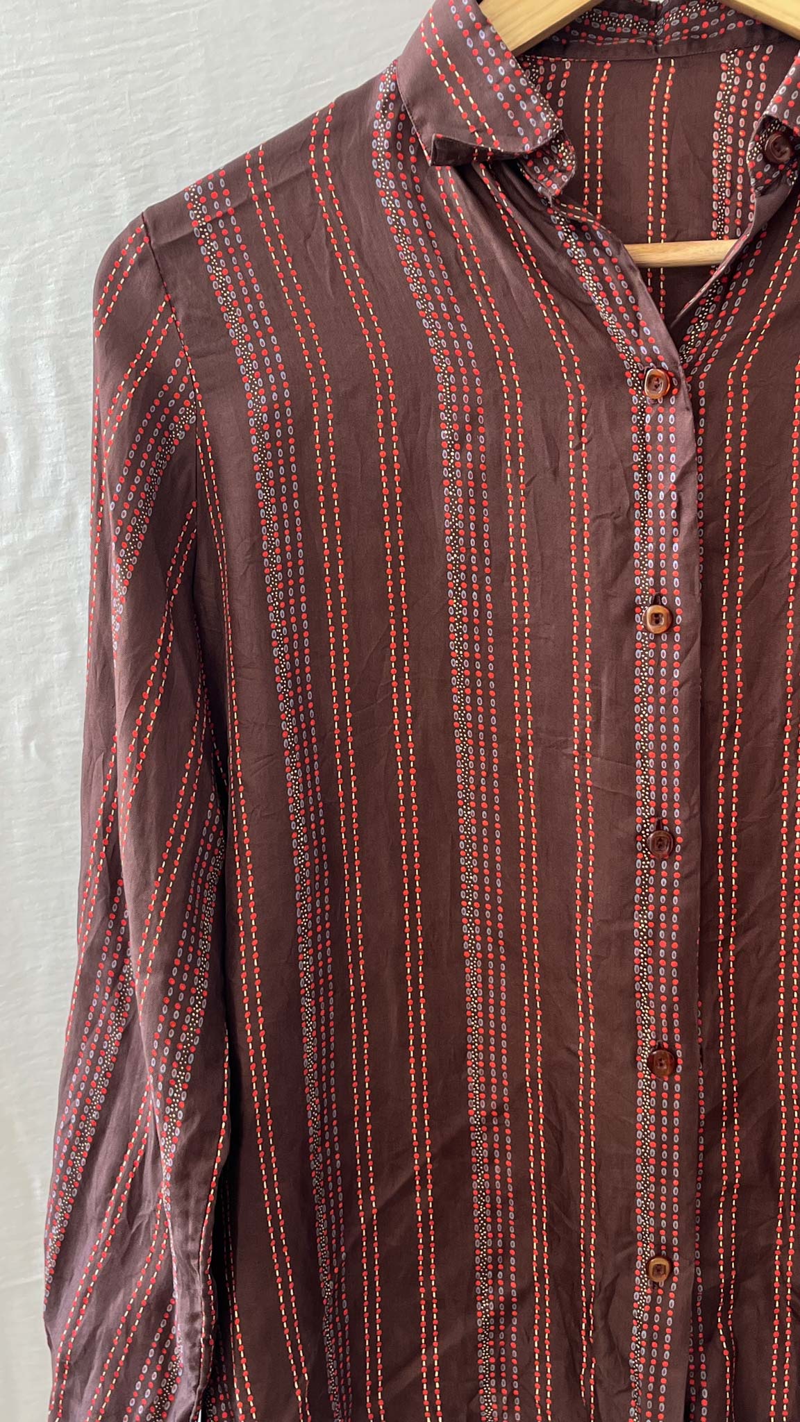 Brown Striped Button-Up Shirt