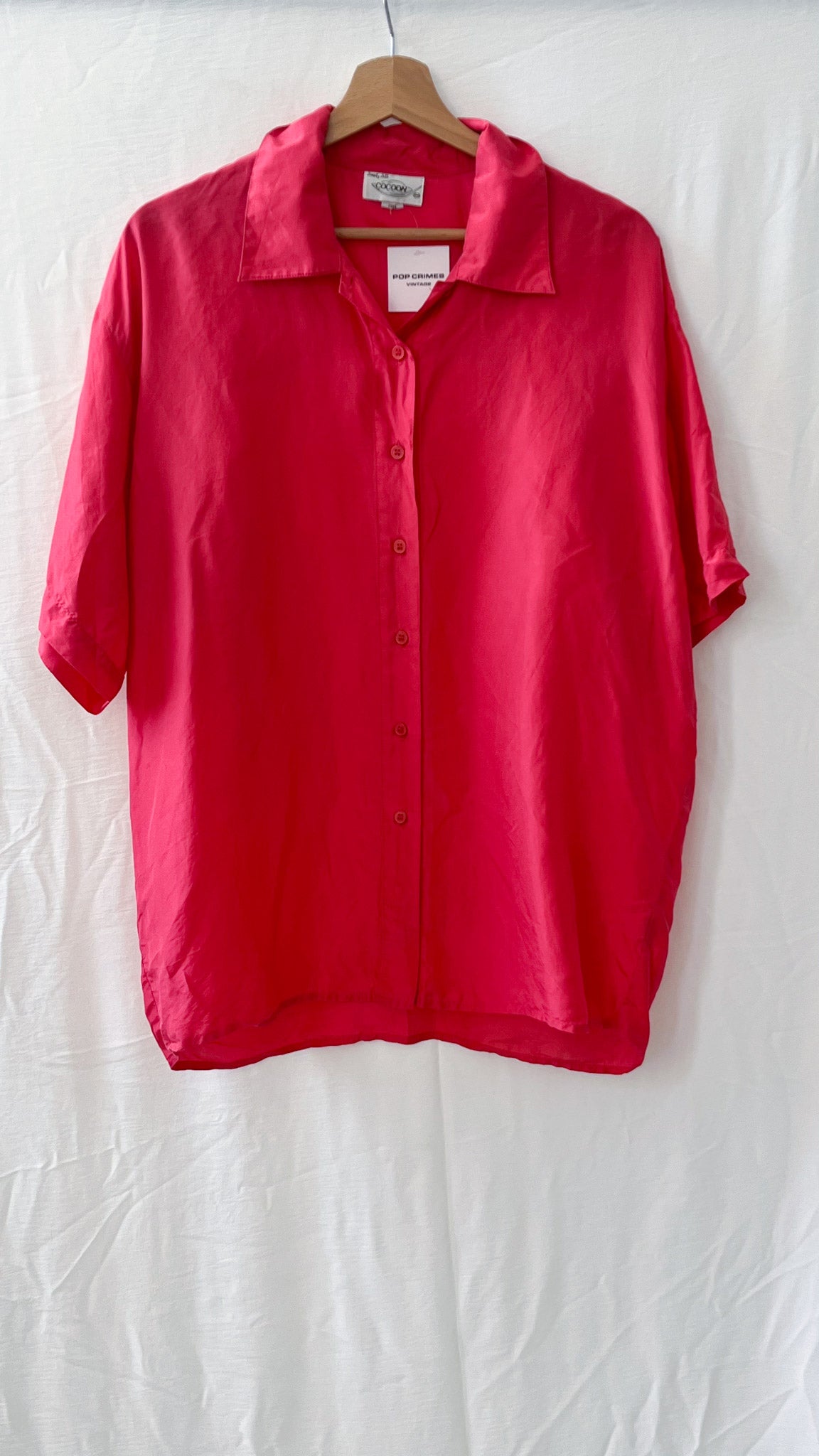 Pink Short-Sleeve Silk Blouse