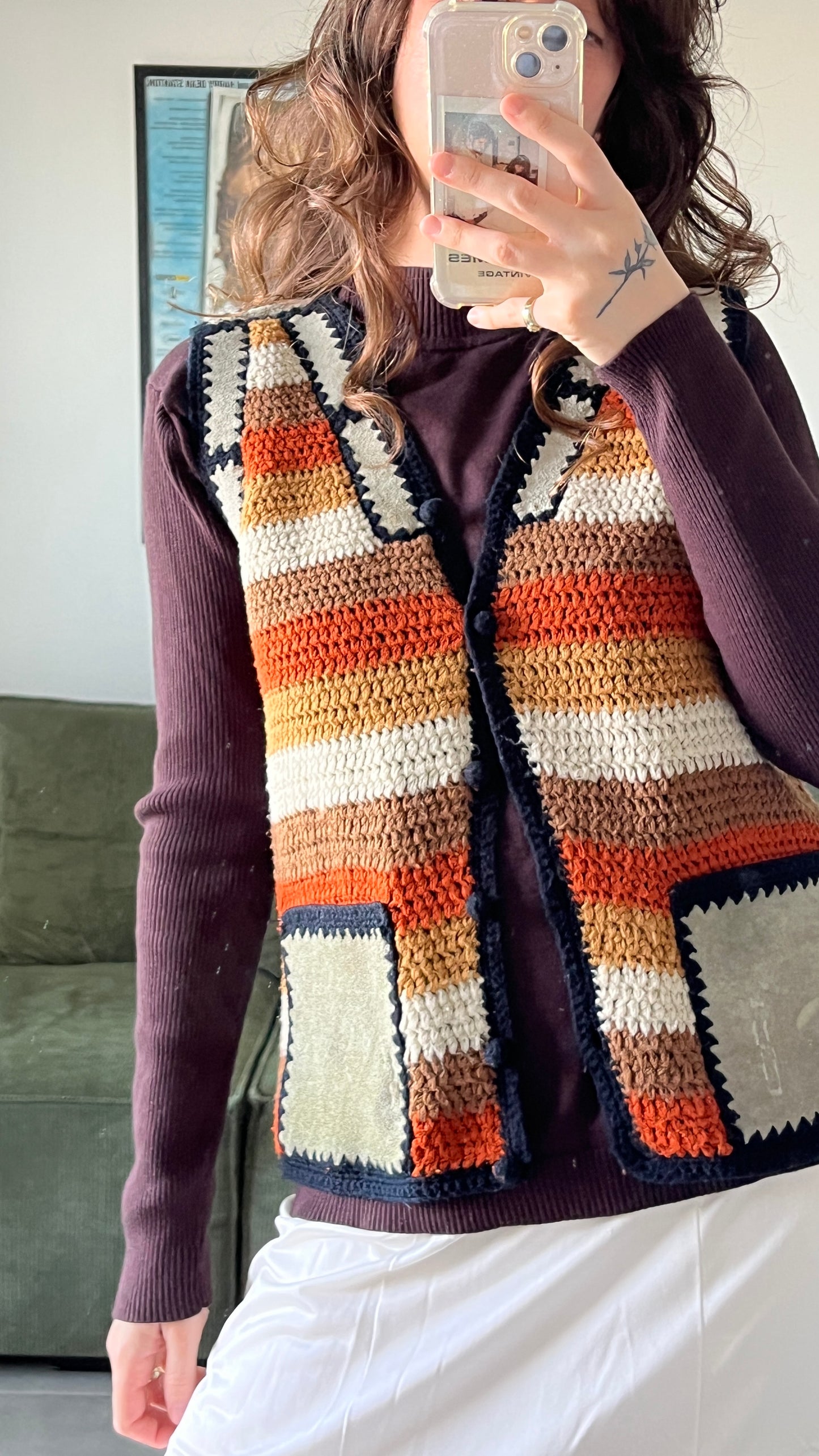 Knit Vest with Suede Pockets