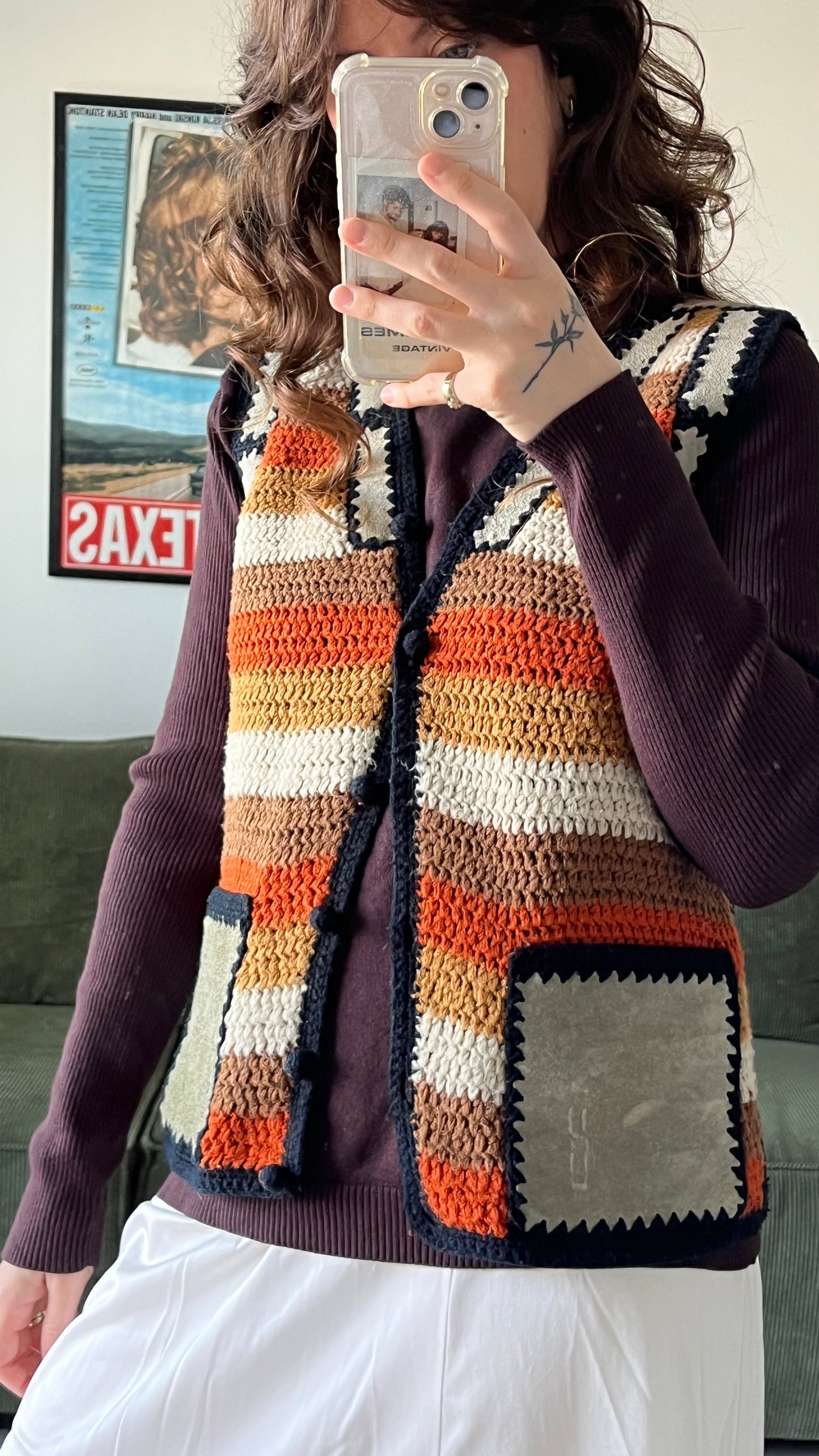 Knit Vest with Suede Pockets