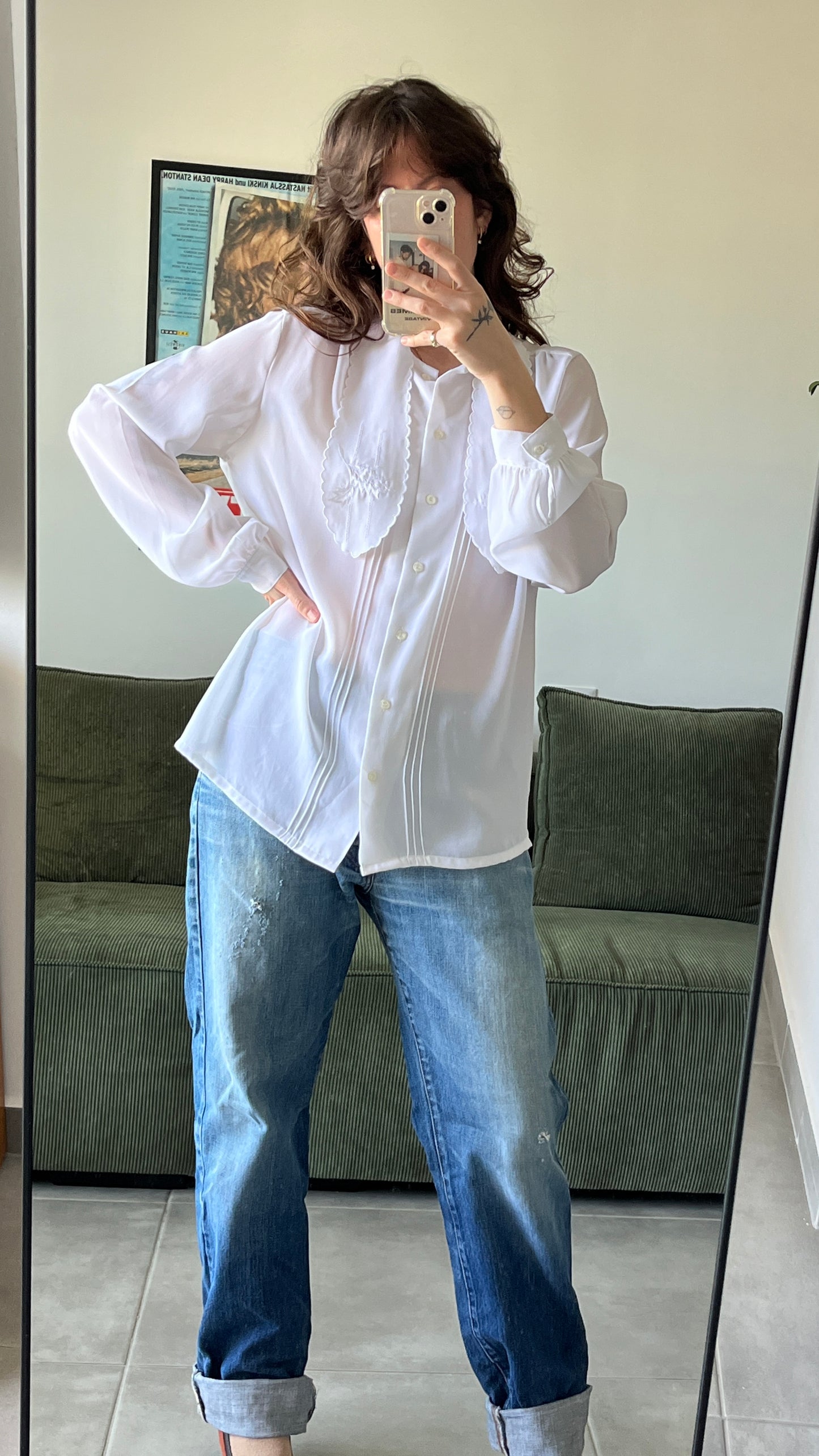 Embroidered Collar Button-Down Shirt