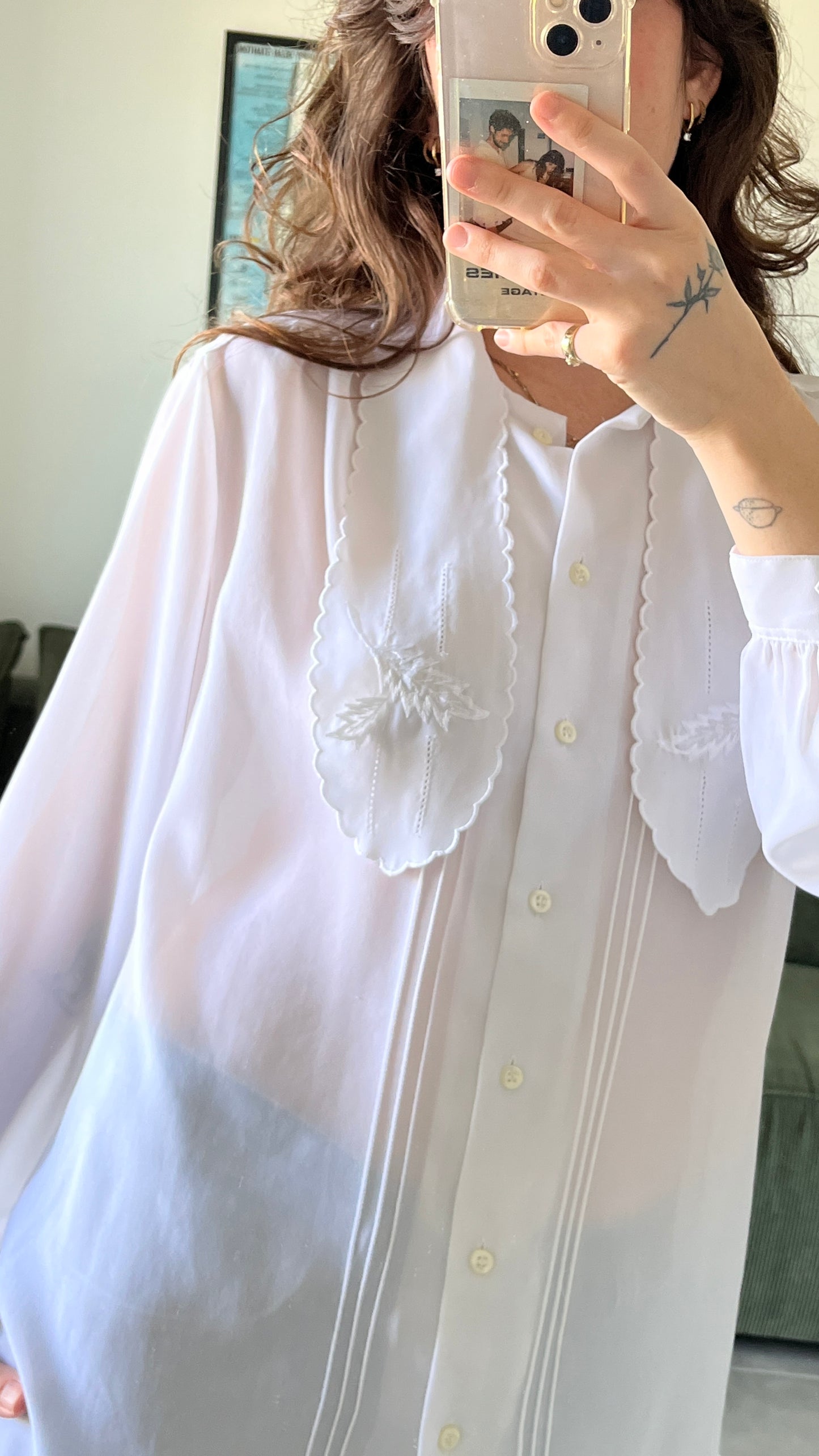 Embroidered Collar Button-Down Shirt