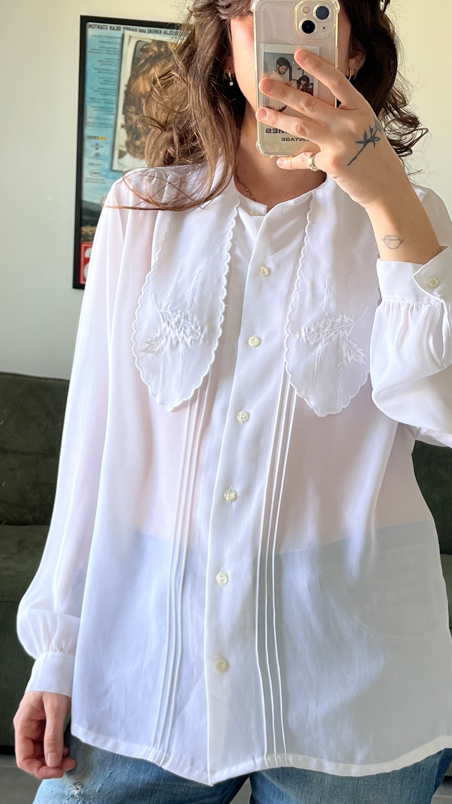 Embroidered Collar Button-Down Shirt