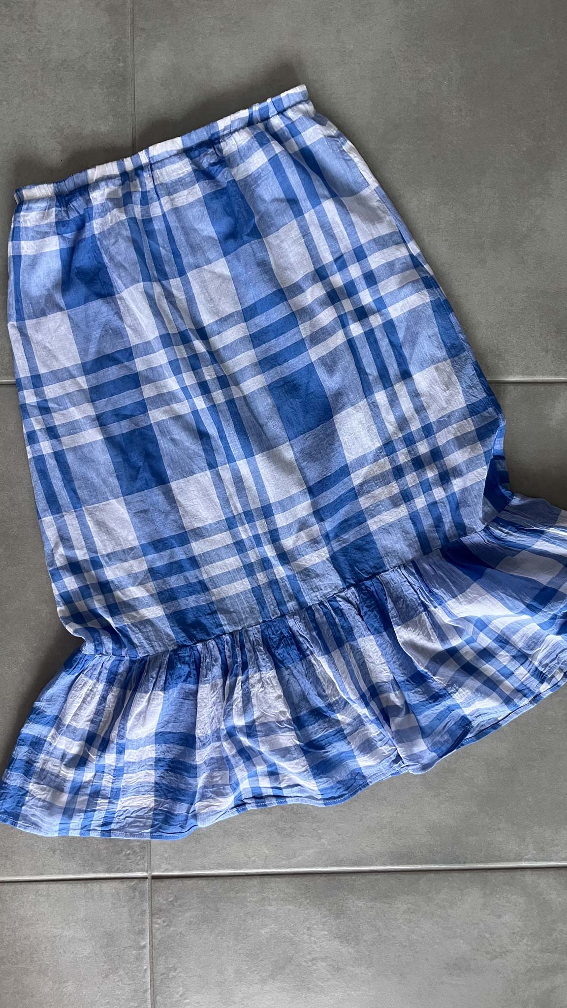 Handmade Blue Checkered Ruffled Skirt