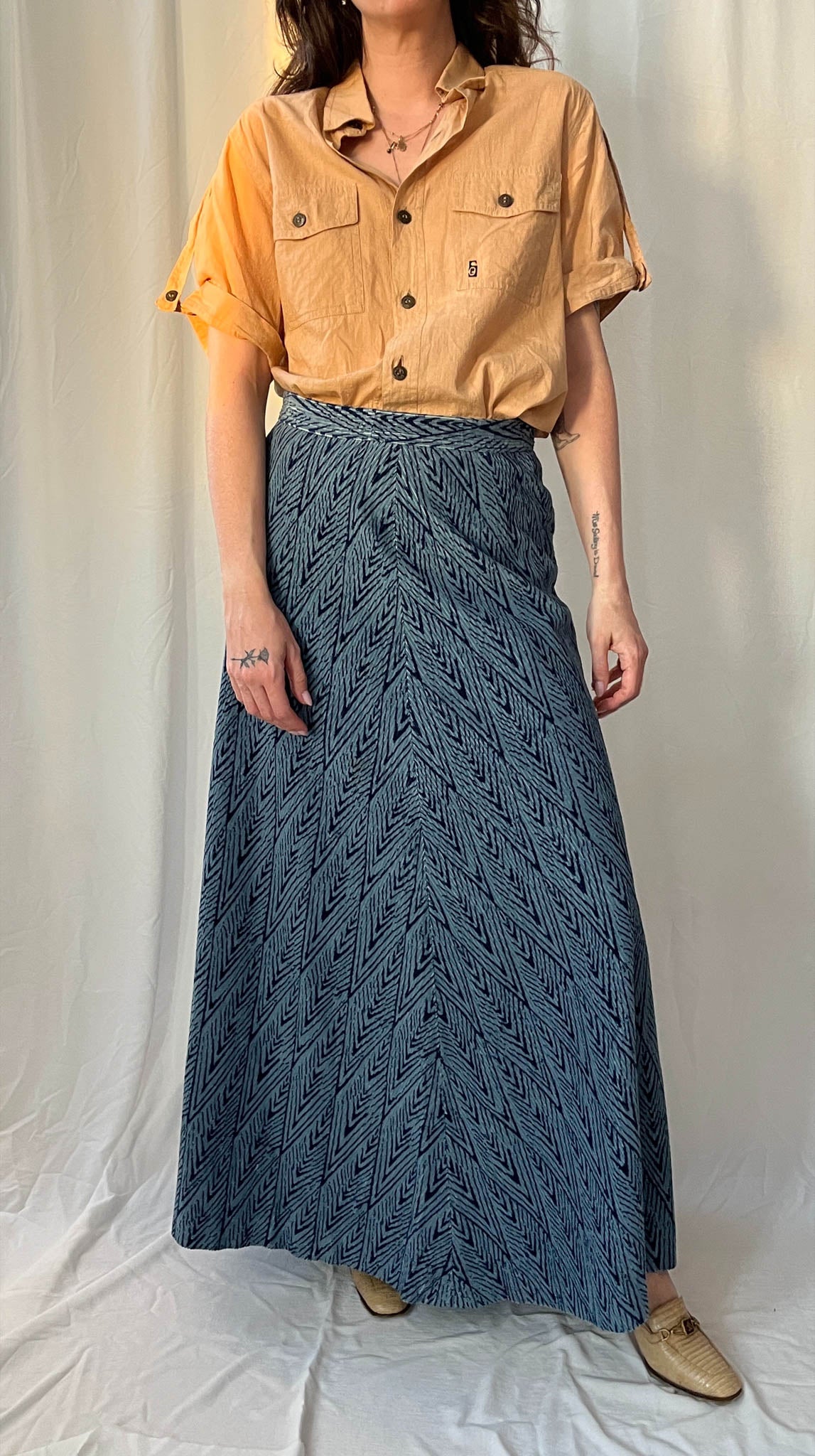 Light Blue Corduroy Maxi Skirt 70s