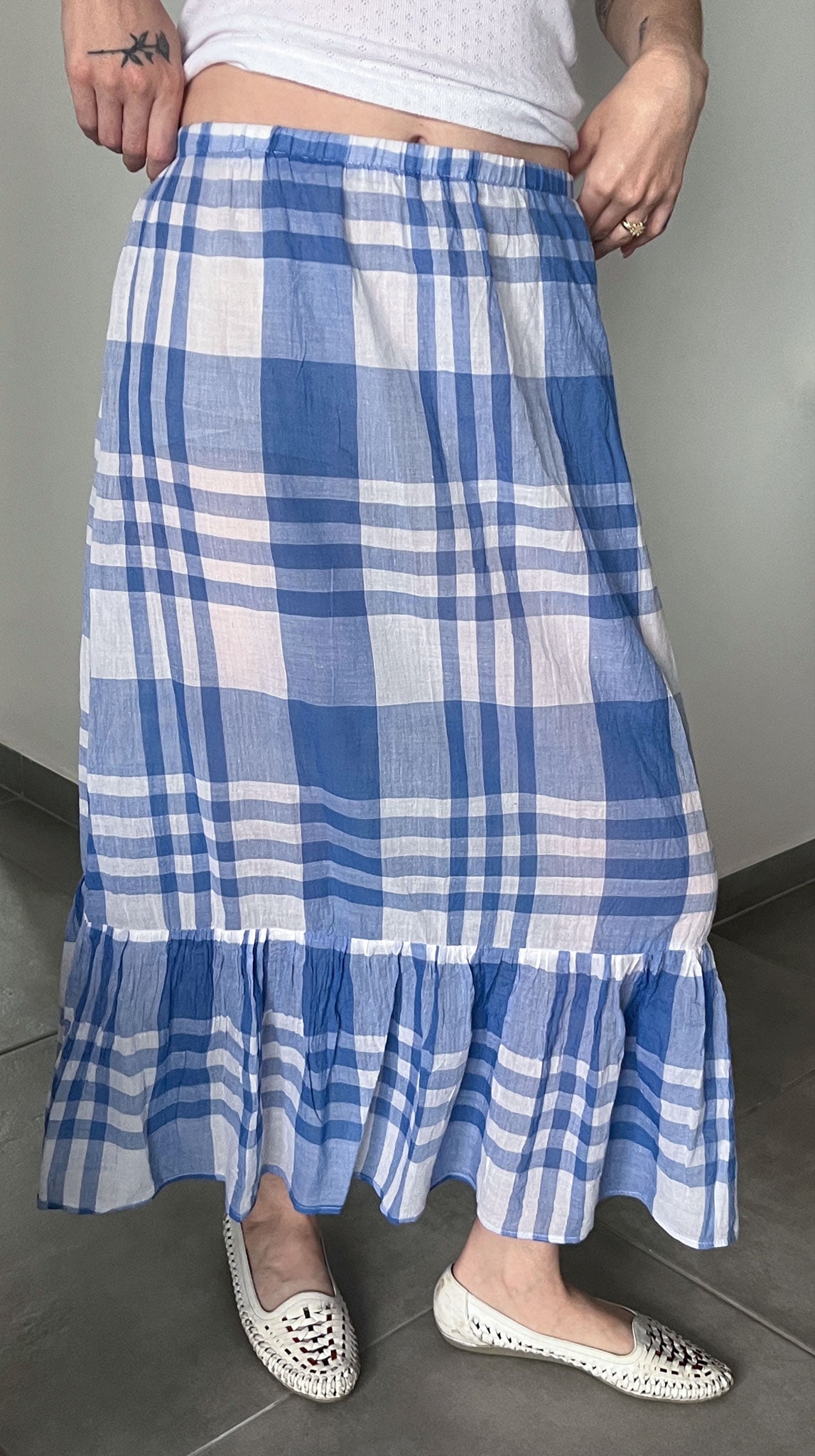 Handmade Blue Checkered Ruffled Skirt