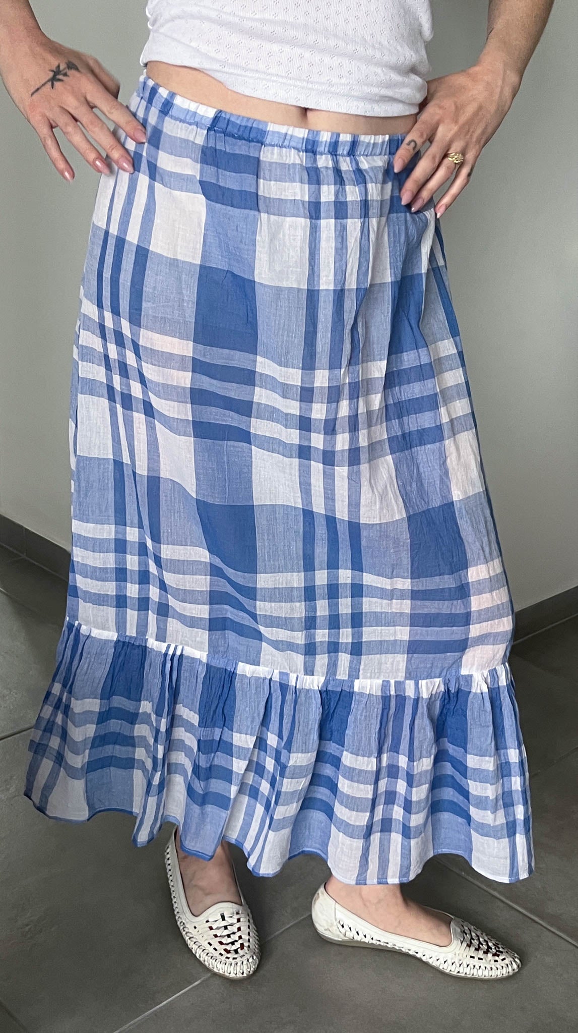 Handmade Blue Checkered Ruffled Skirt