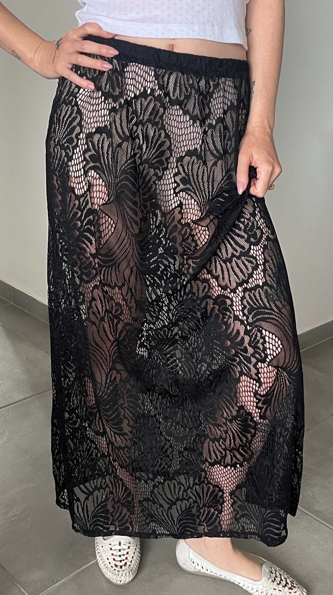 Handmade Black Crochet Maxi Skirt