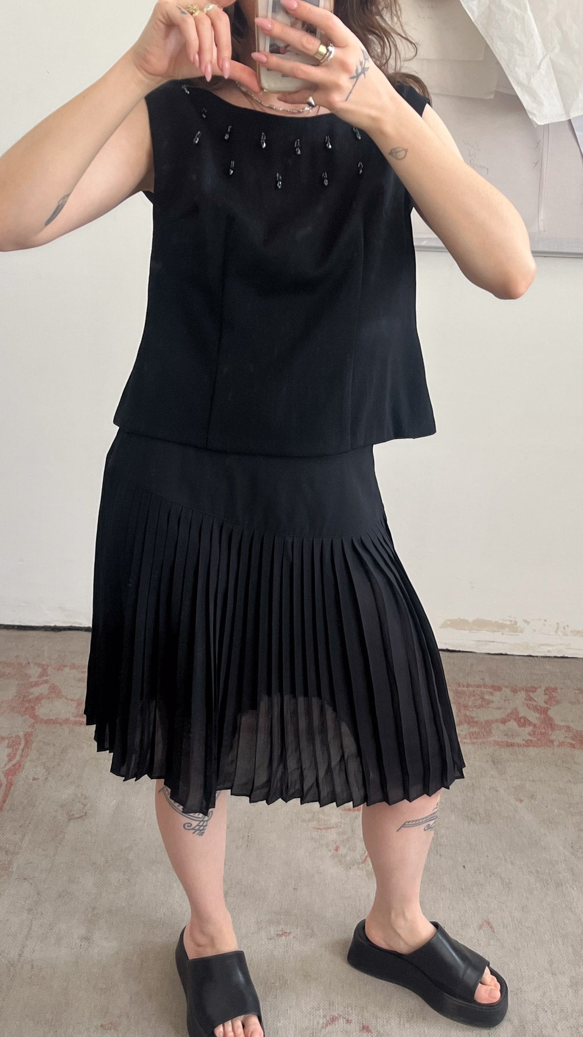 Black Beaded Embroidered Shirt