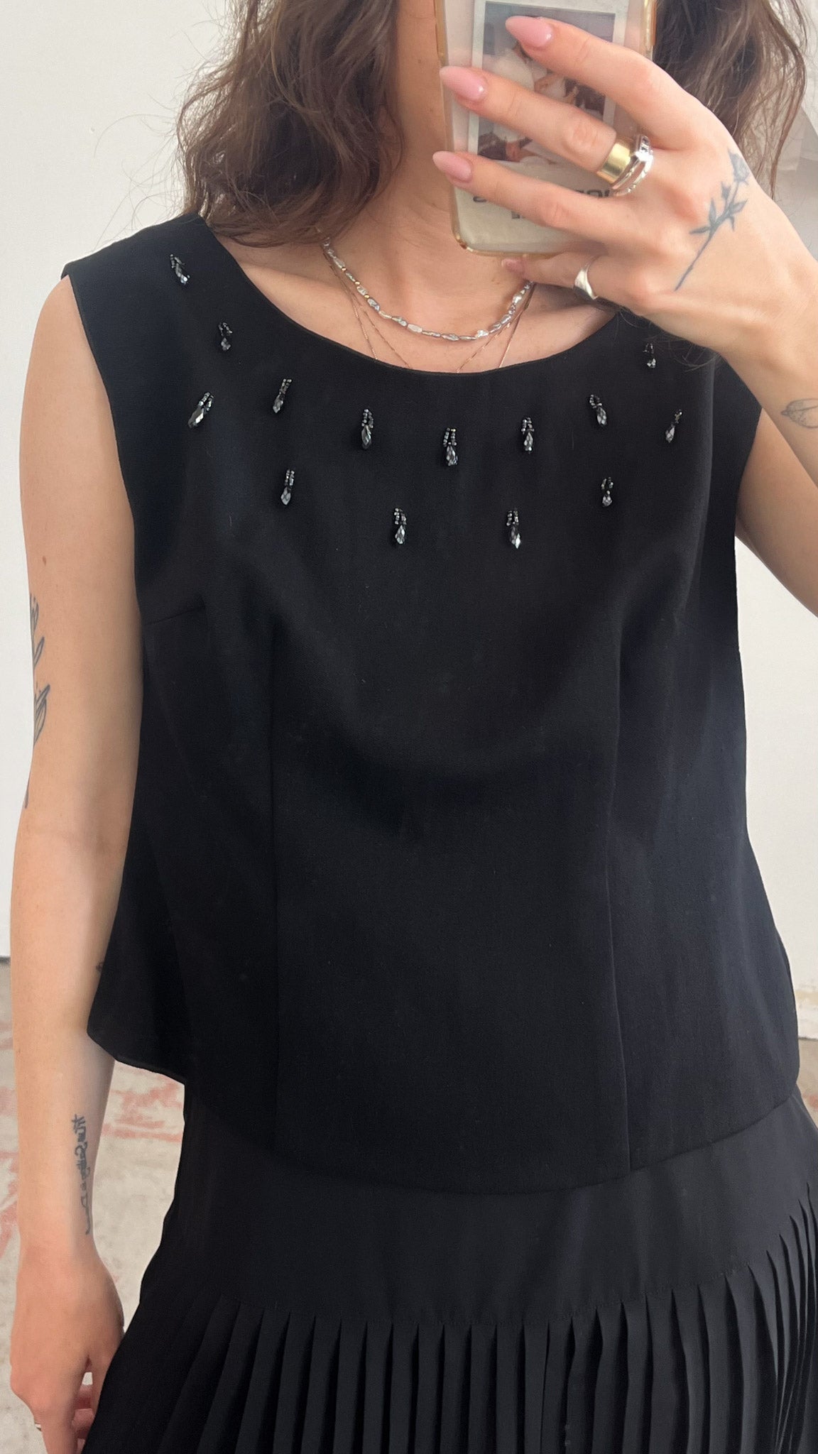 Black Beaded Embroidered Shirt