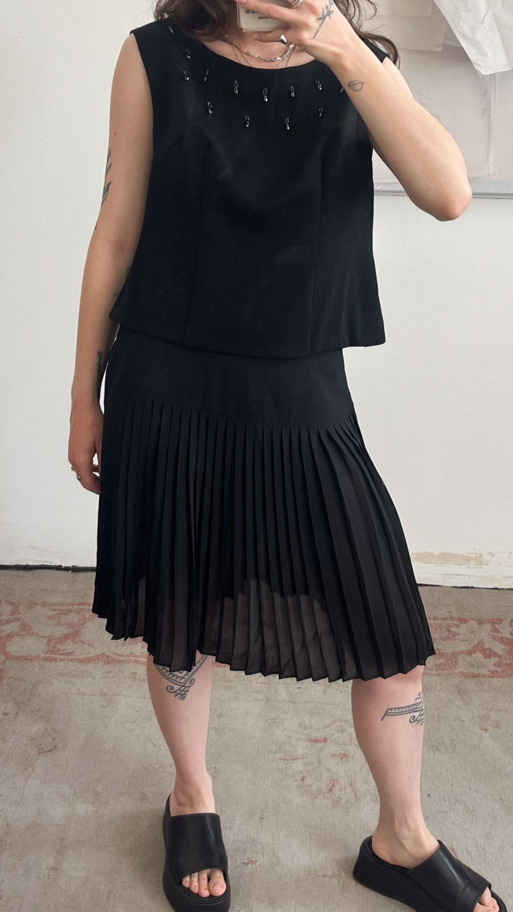 Black Beaded Embroidered Shirt
