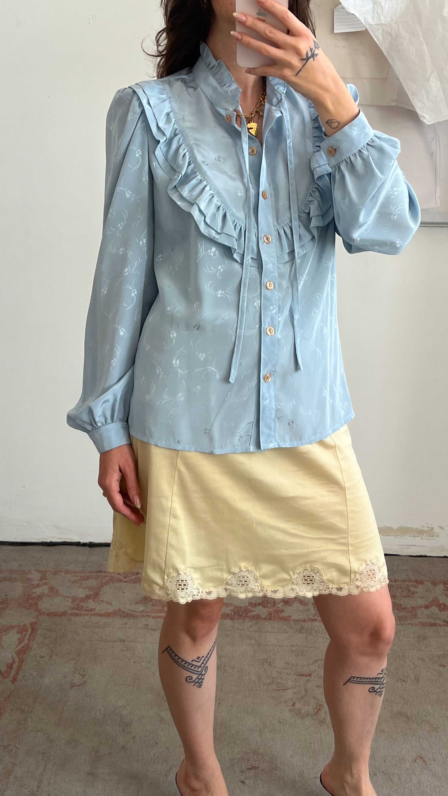 Light Blue Ruffled Button-up Shirt