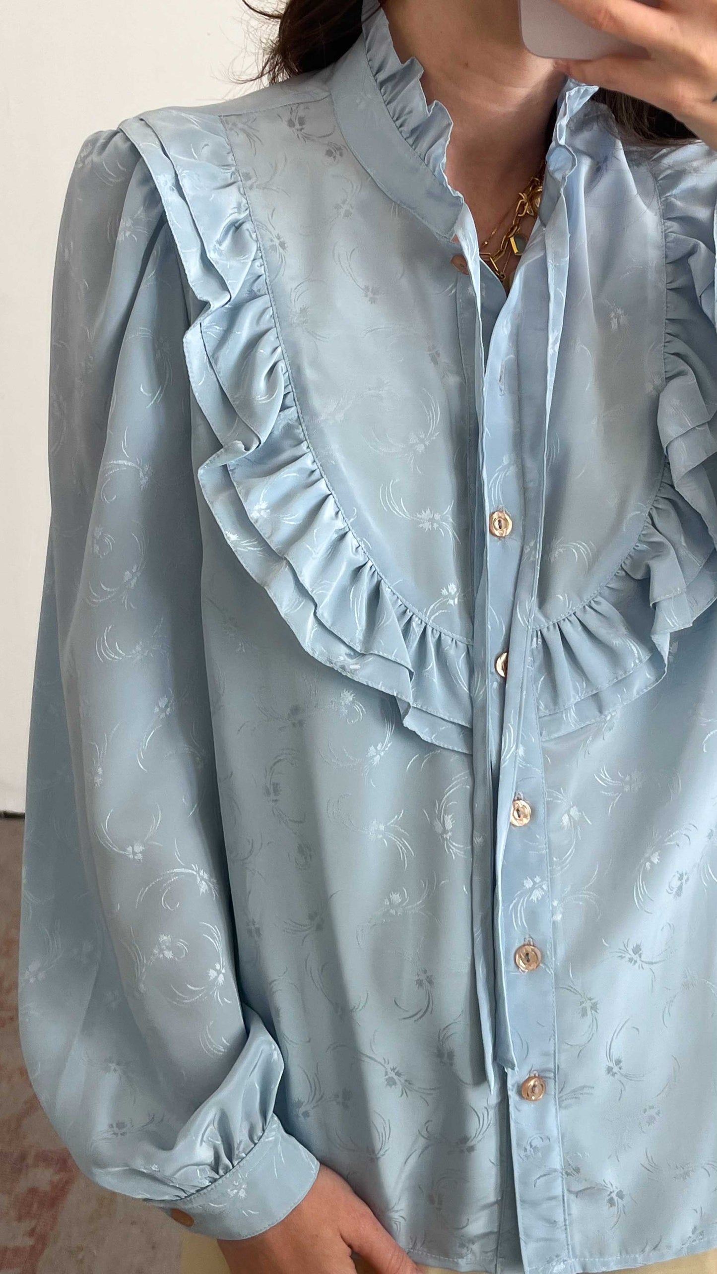 Light Blue Ruffled Button-up Shirt