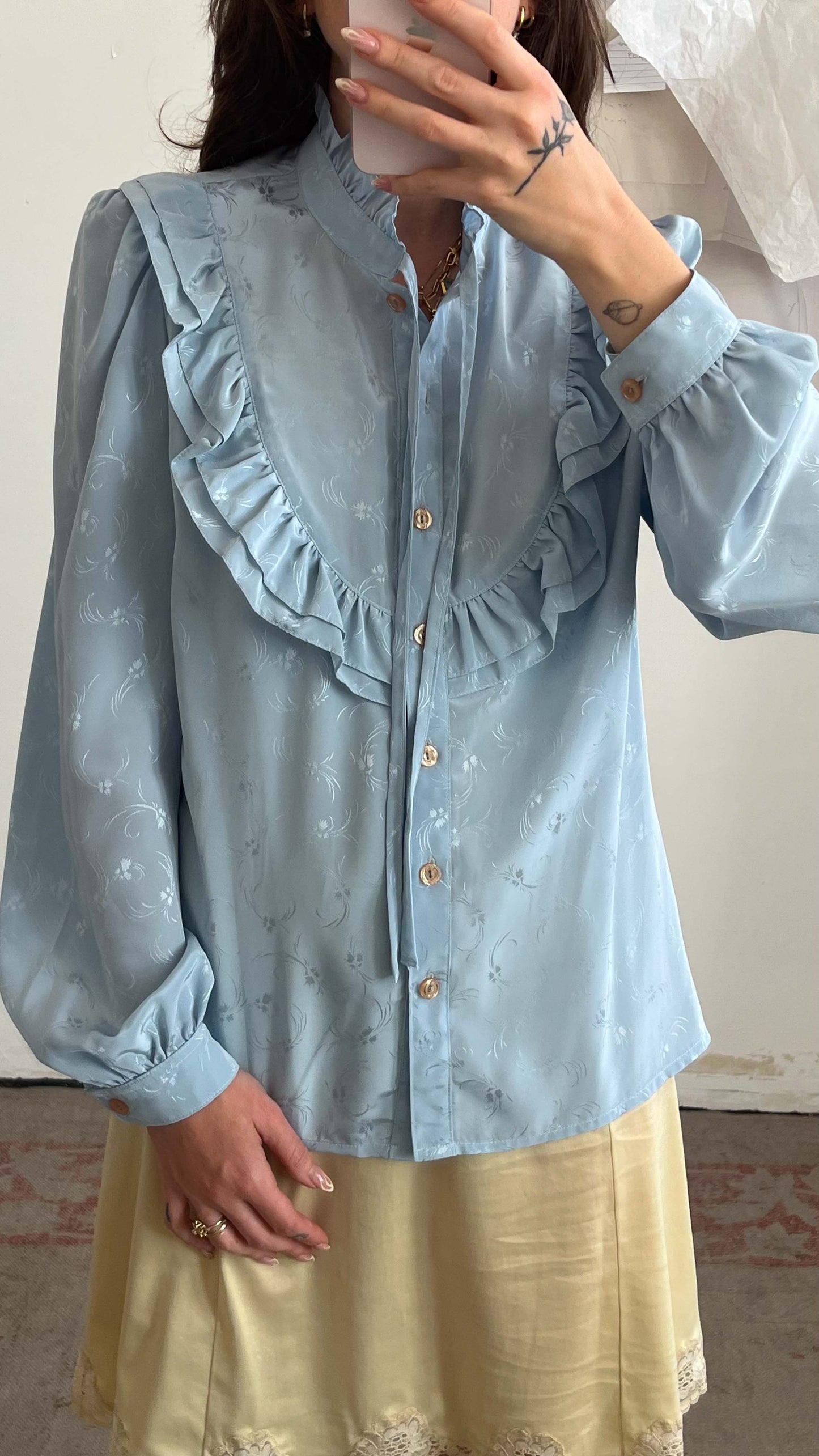 Light Blue Ruffled Button-up Shirt