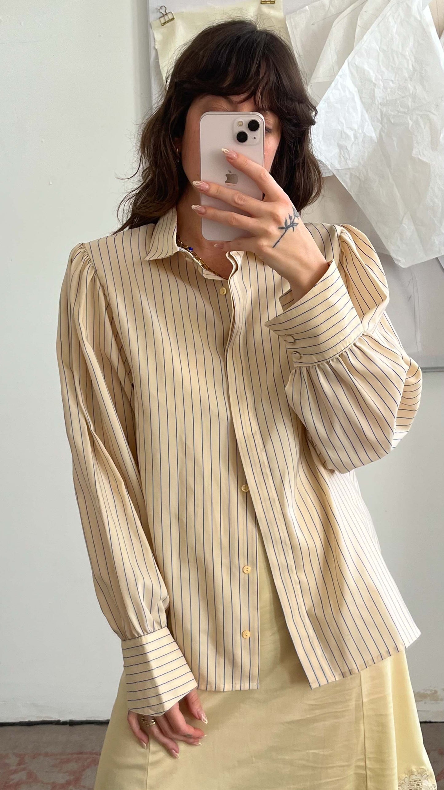 Cream Striped Button-up Shirt