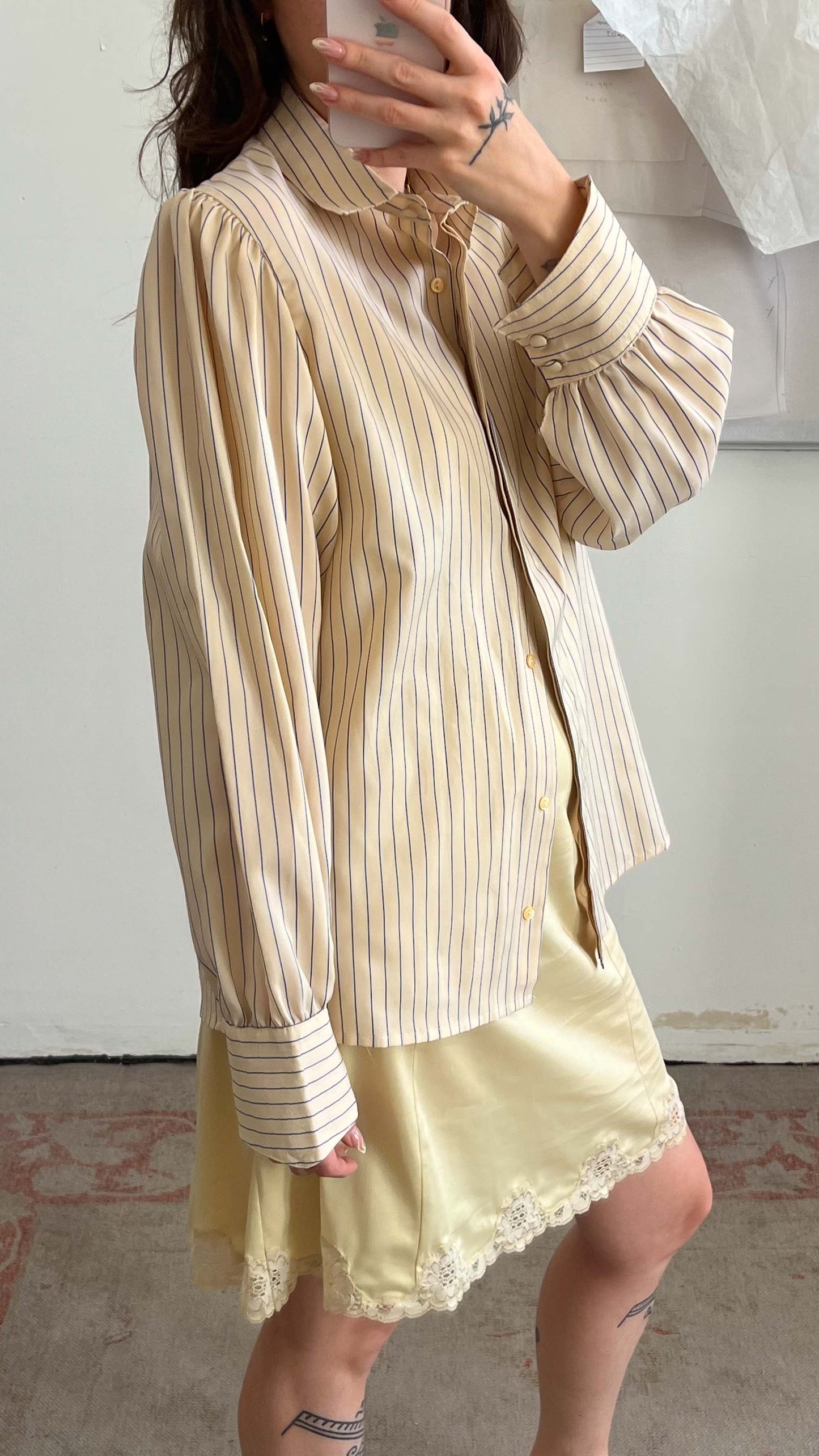 Cream Striped Button-up Shirt