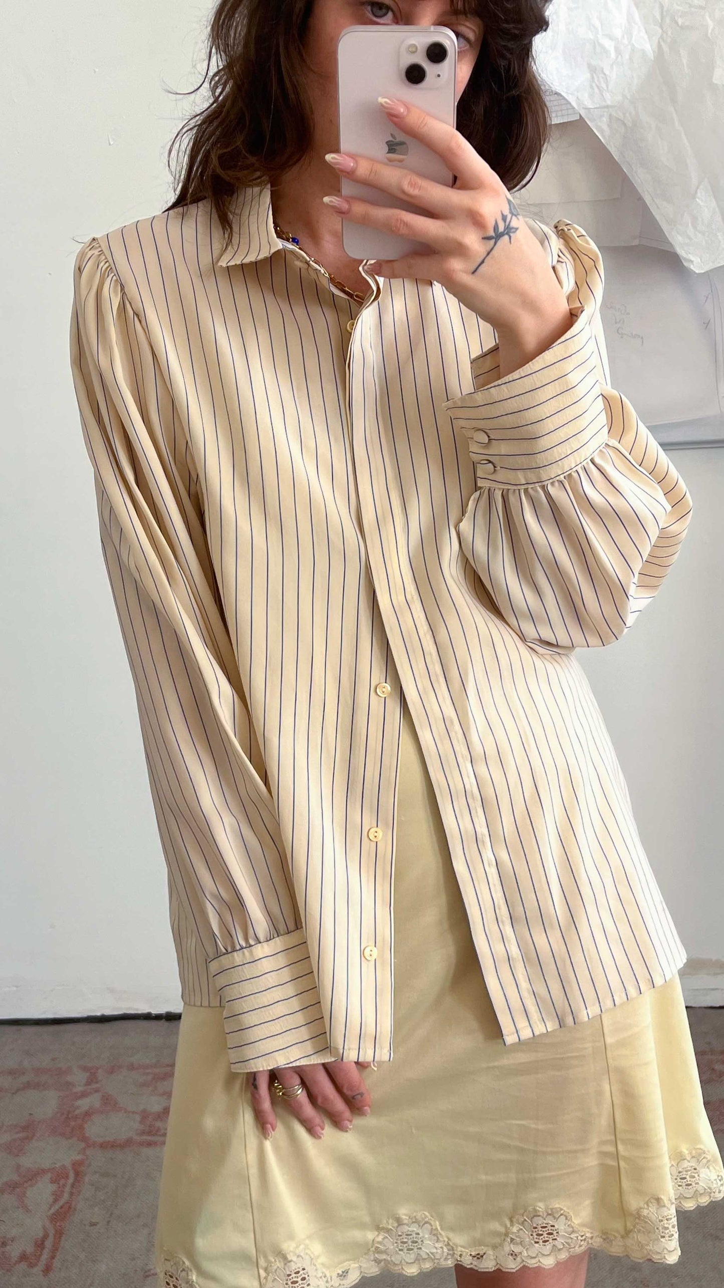 Cream Striped Button-up Shirt