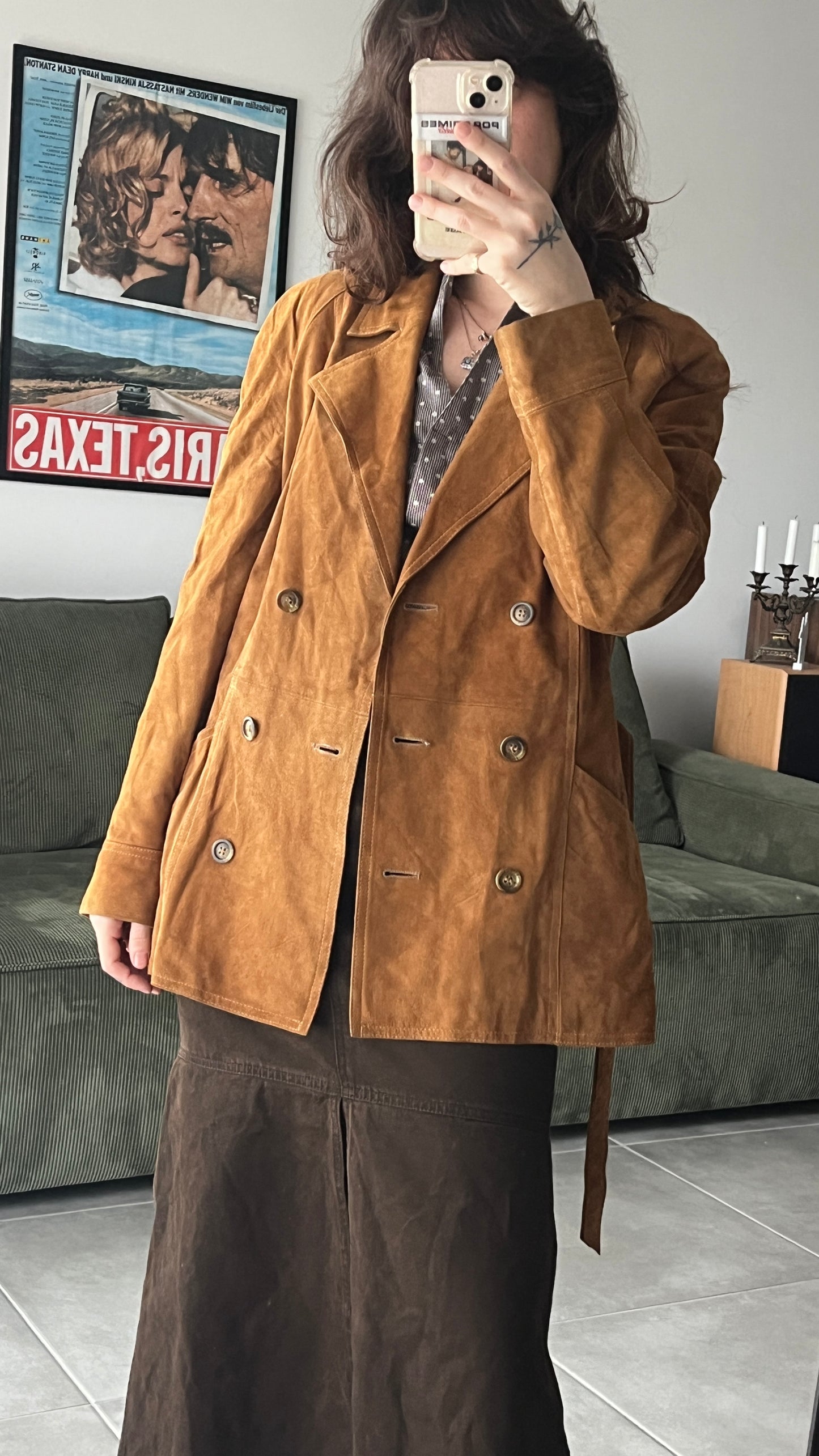 Suede Coat with Belt