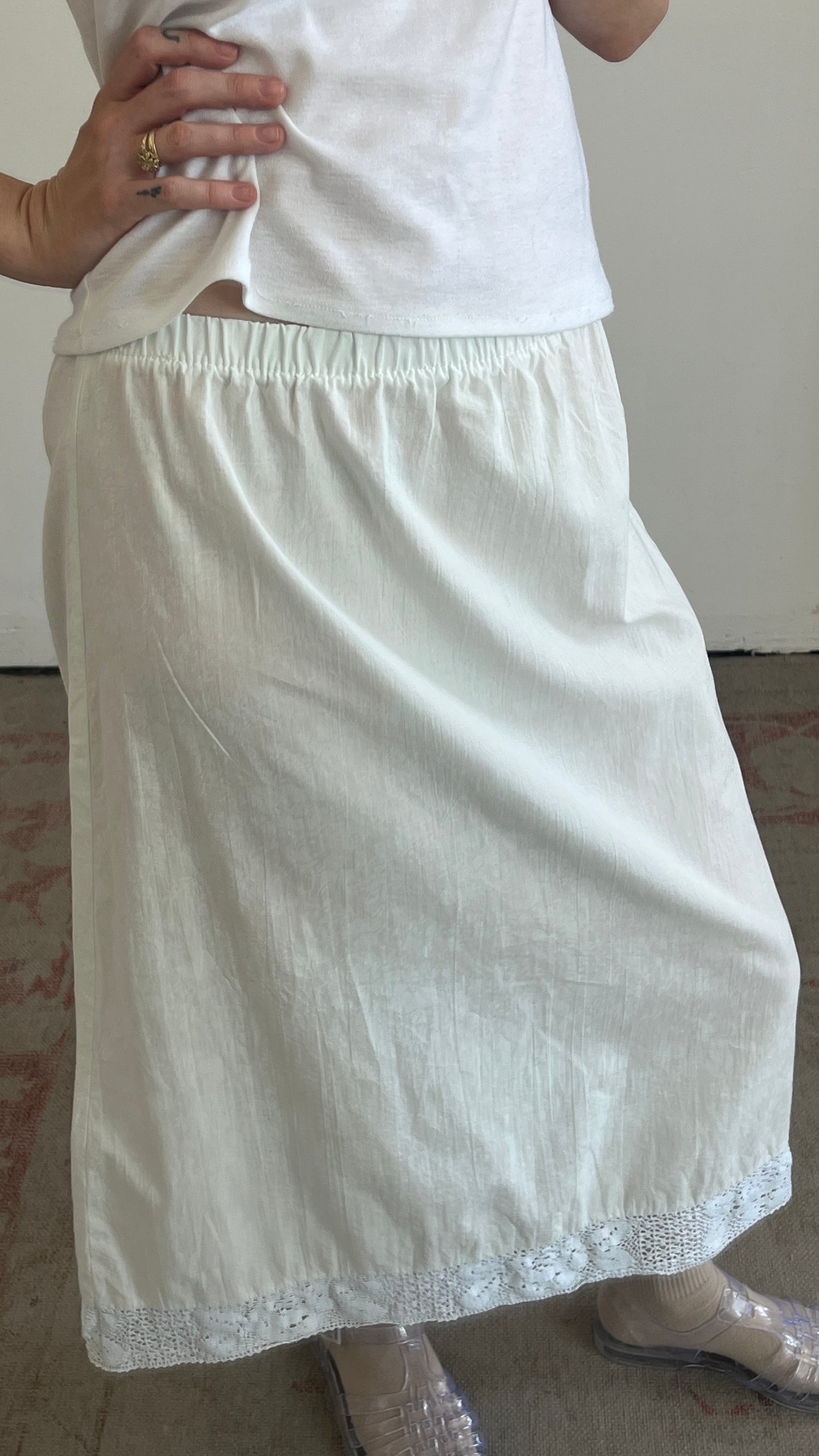 Handmade Midi Cotton Skirt with Crochet Hem
