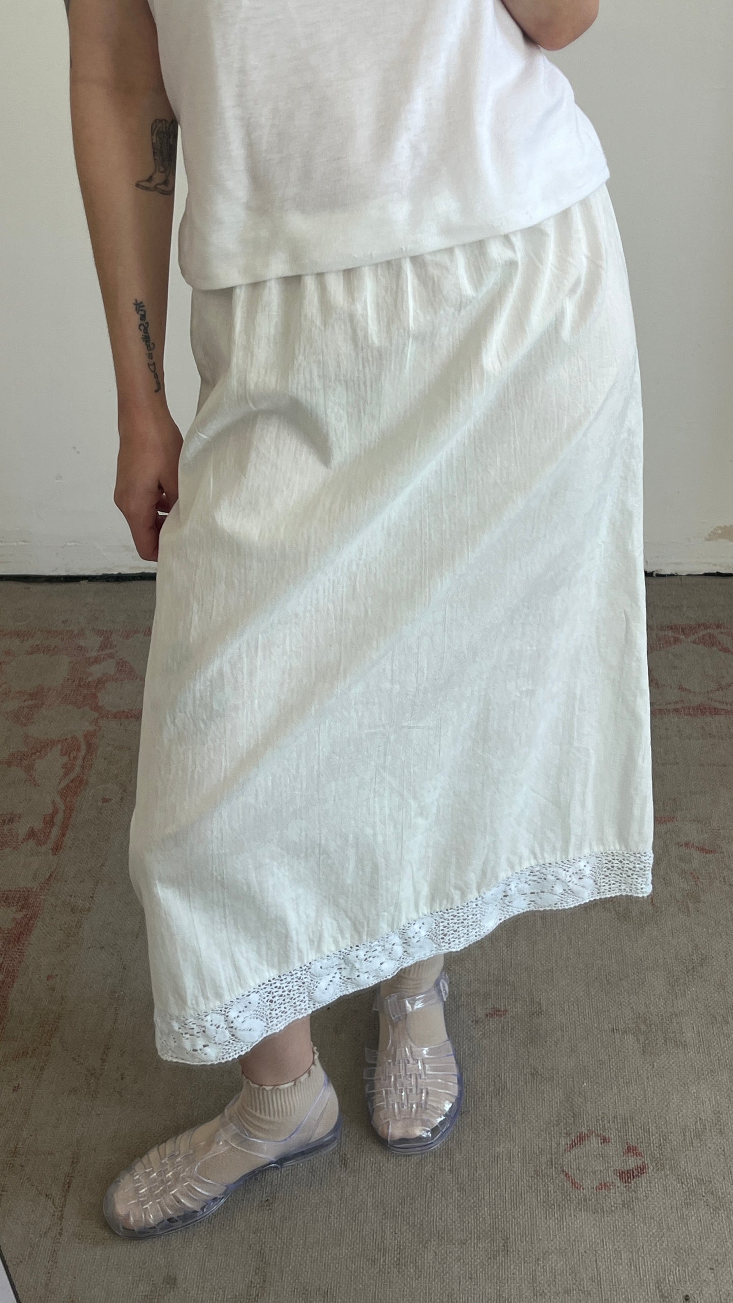 Handmade Midi Cotton Skirt with Crochet Hem