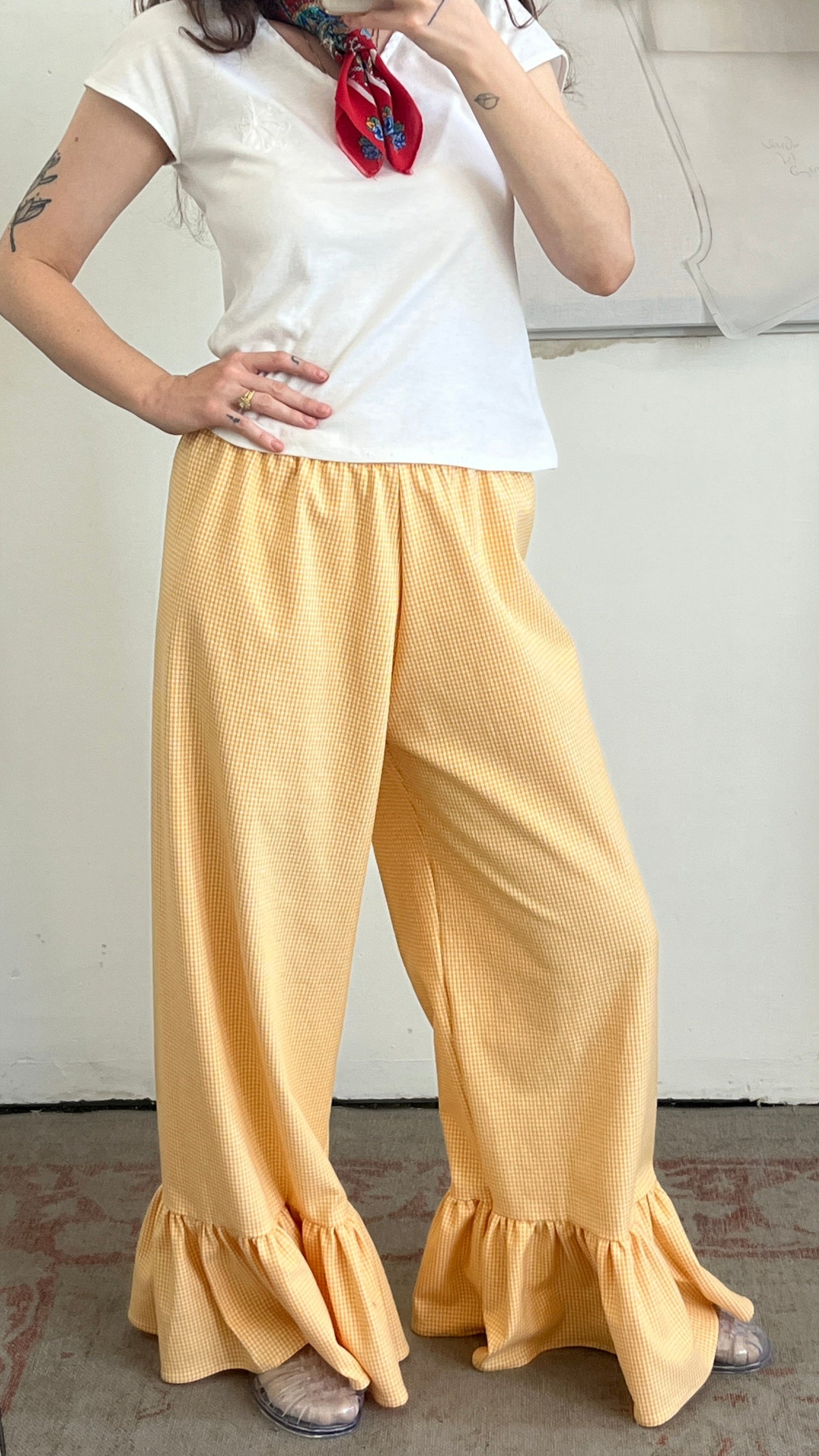 Handmade Checkered Ruffle Pants