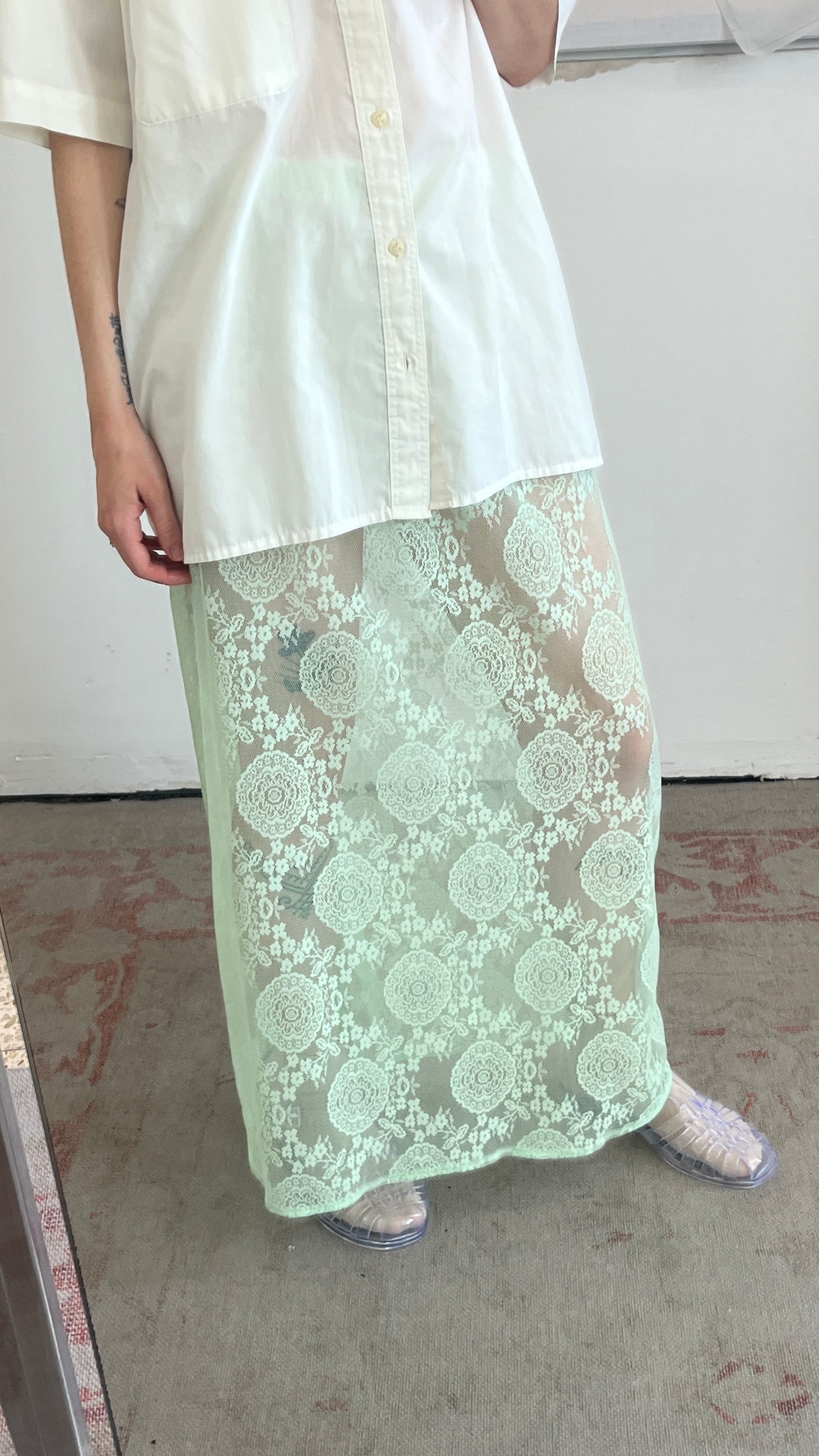 Handmade Green Lace Maxi Skirt