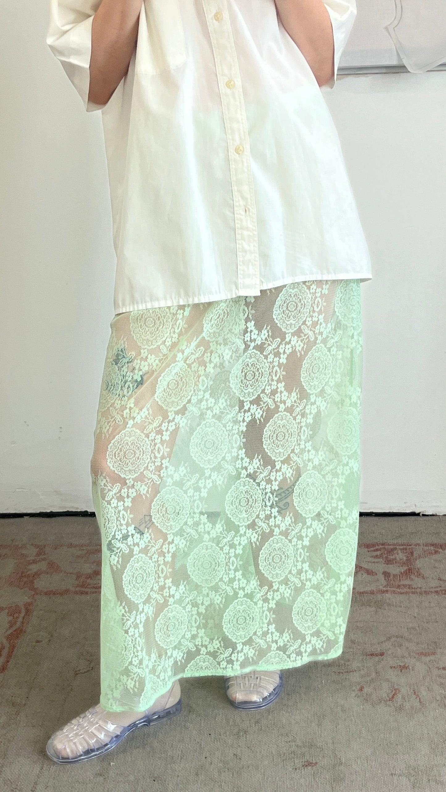 Handmade Green Lace Maxi Skirt