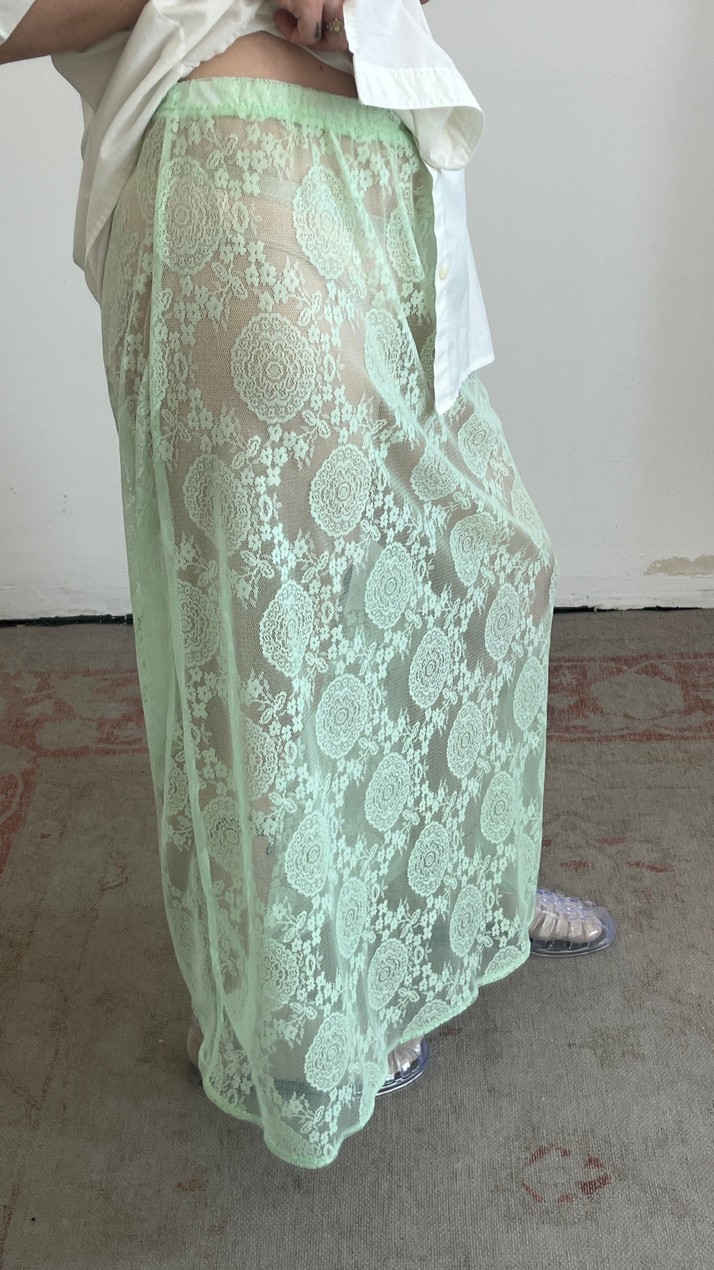 Handmade Green Lace Maxi Skirt