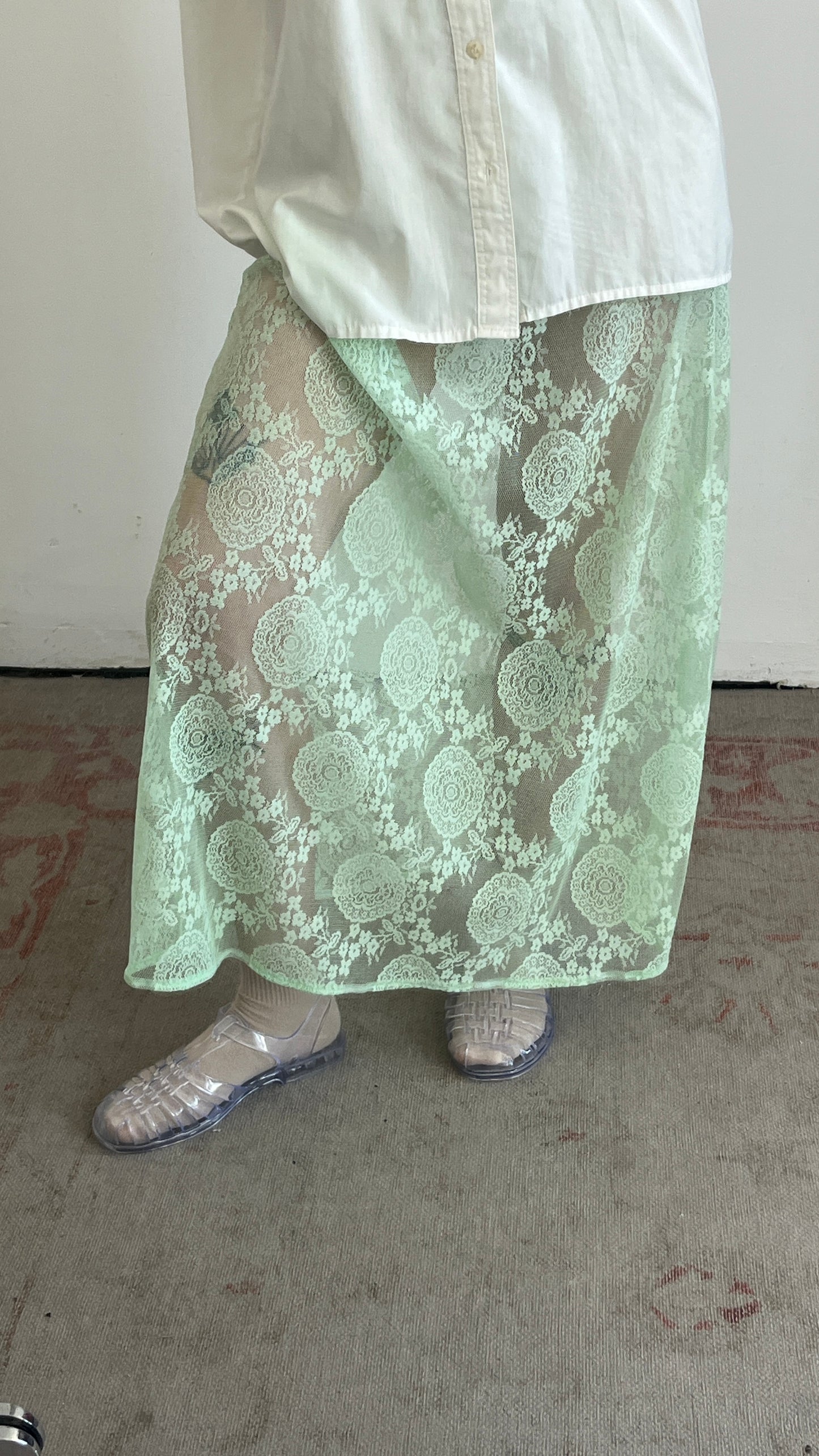 Handmade Green Lace Maxi Skirt