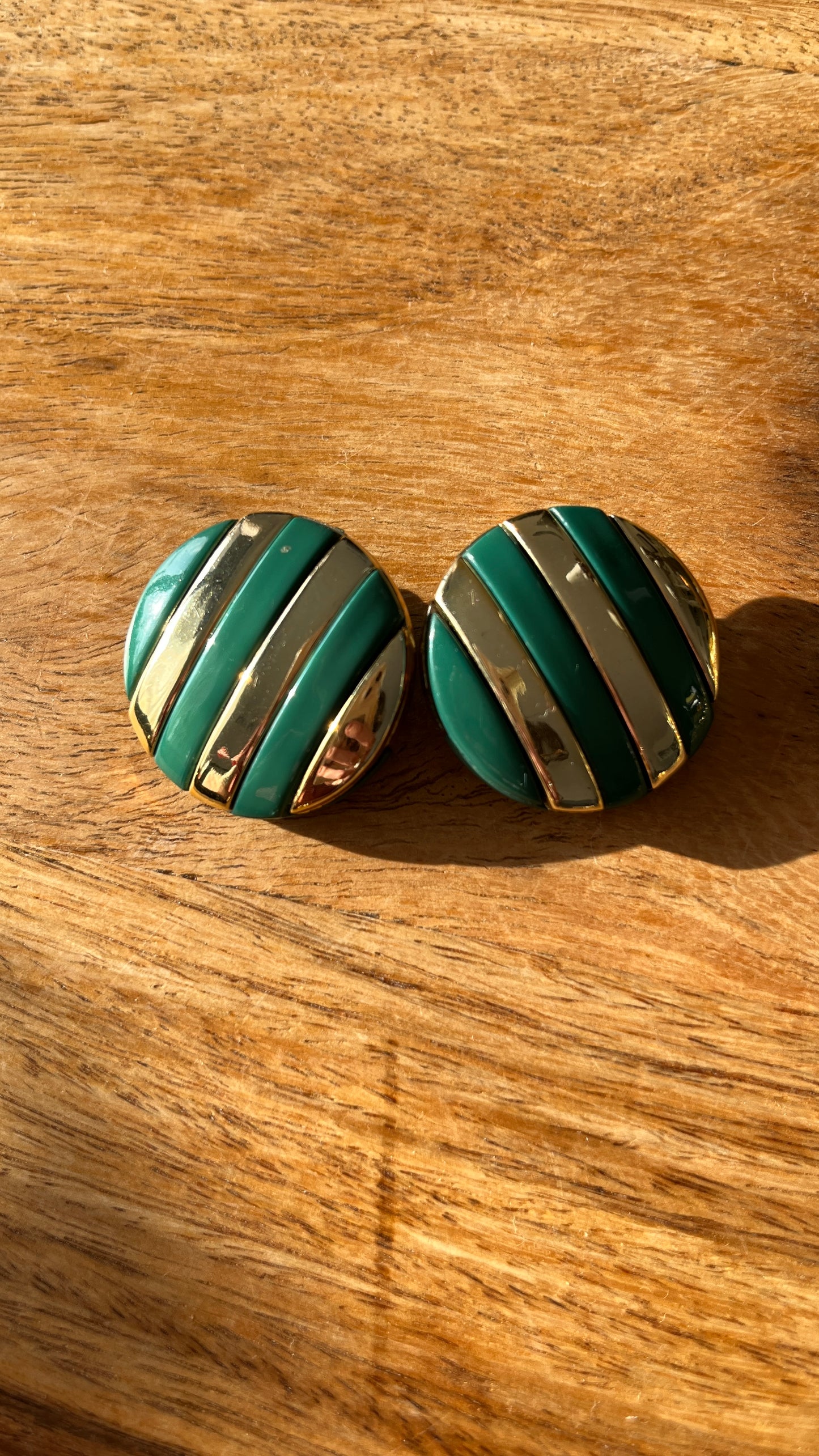 Green and Gold Plastic Clip-On Earrings