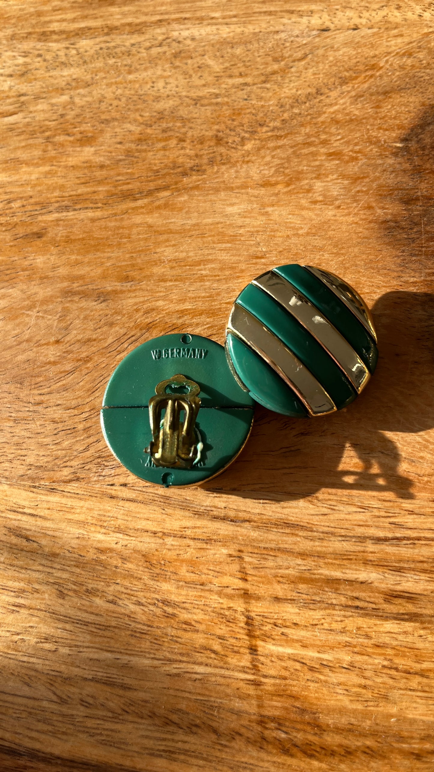 Green and Gold Plastic Clip-On Earrings