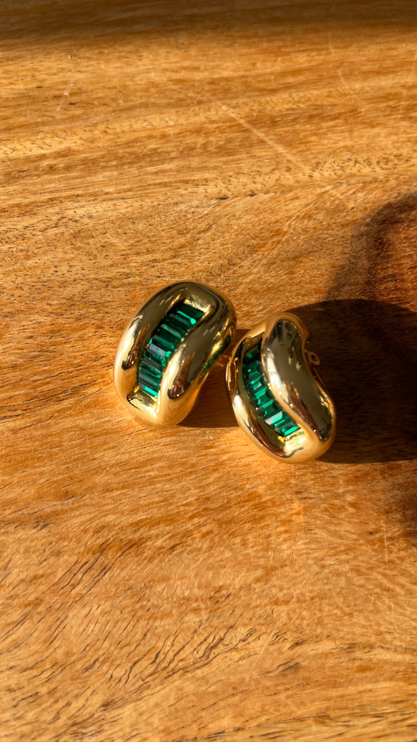 Gold-Tone Clip-On Earrings with Green Stones
