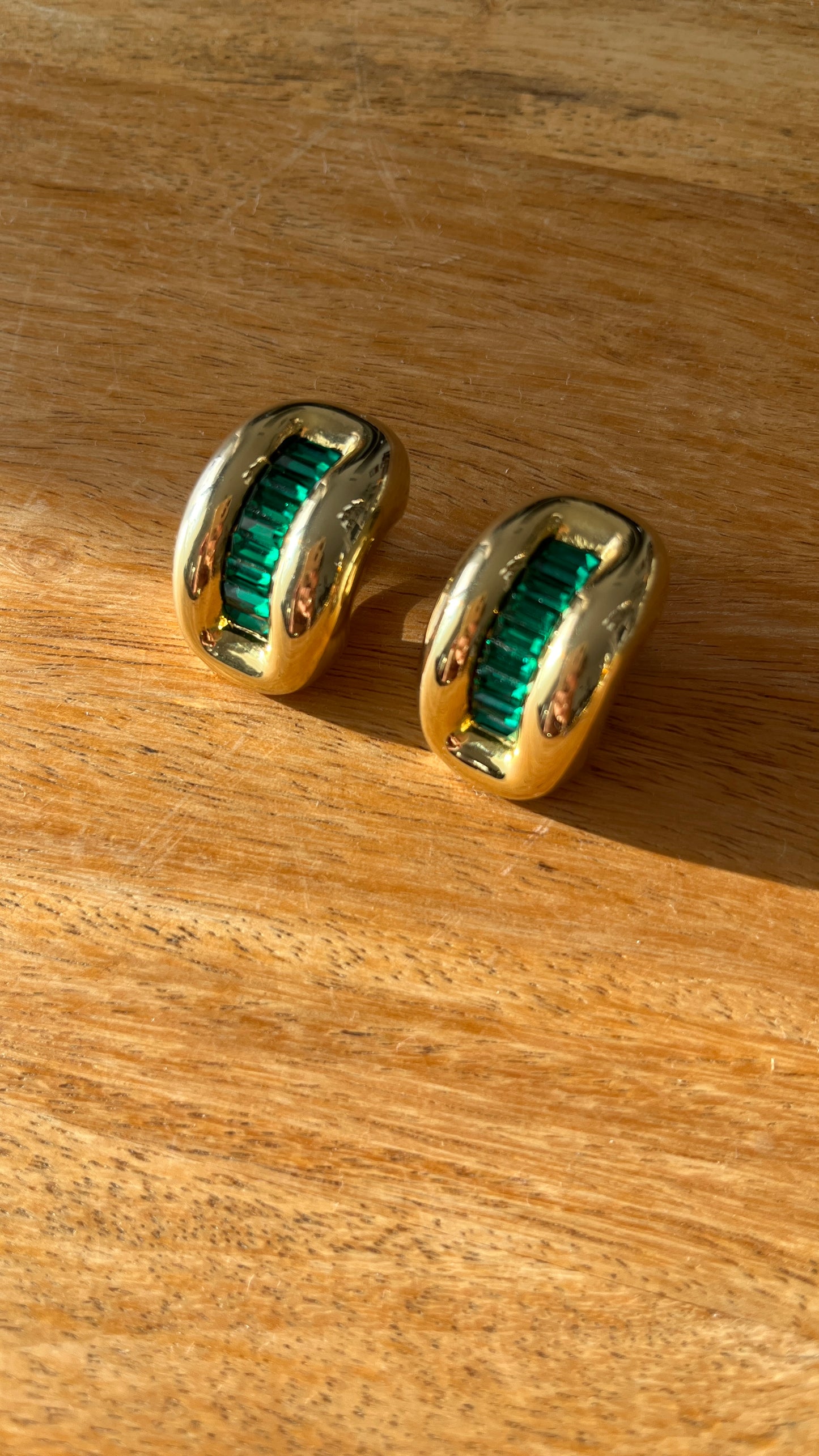 Gold-Tone Clip-On Earrings with Green Stones