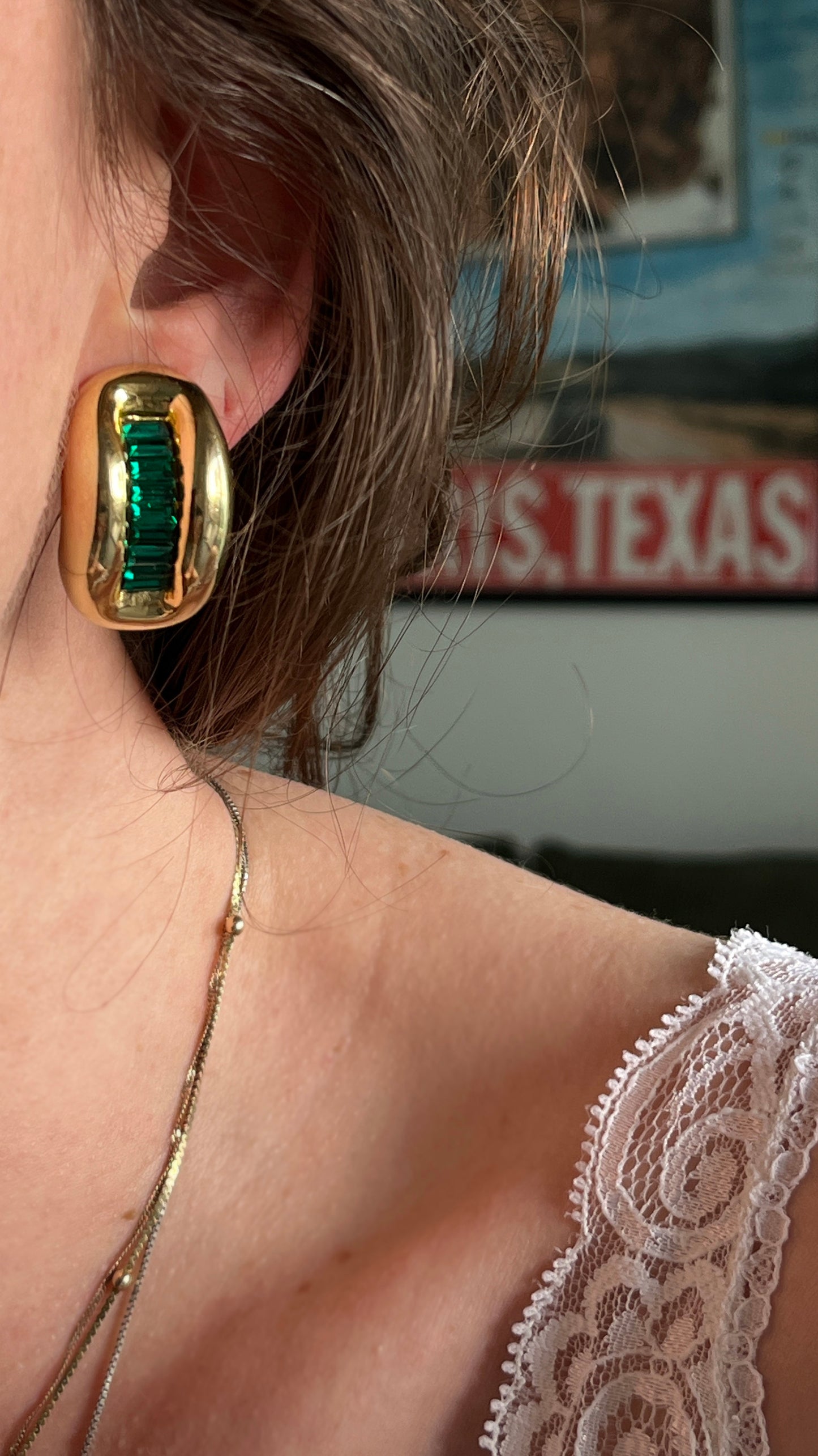 Gold-Tone Clip-On Earrings with Green Stones