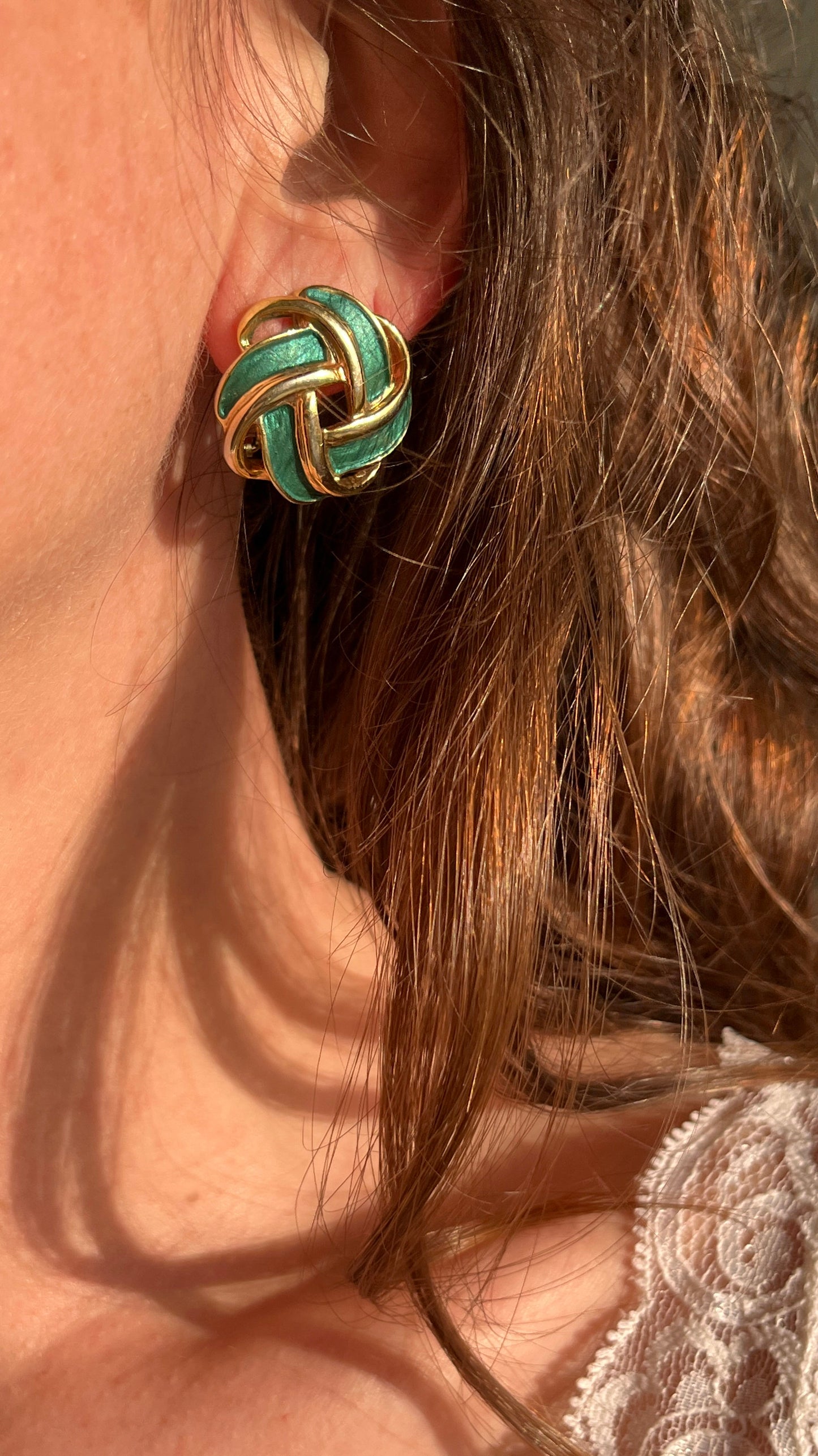 Green and Gold Spiral Stud Earrings